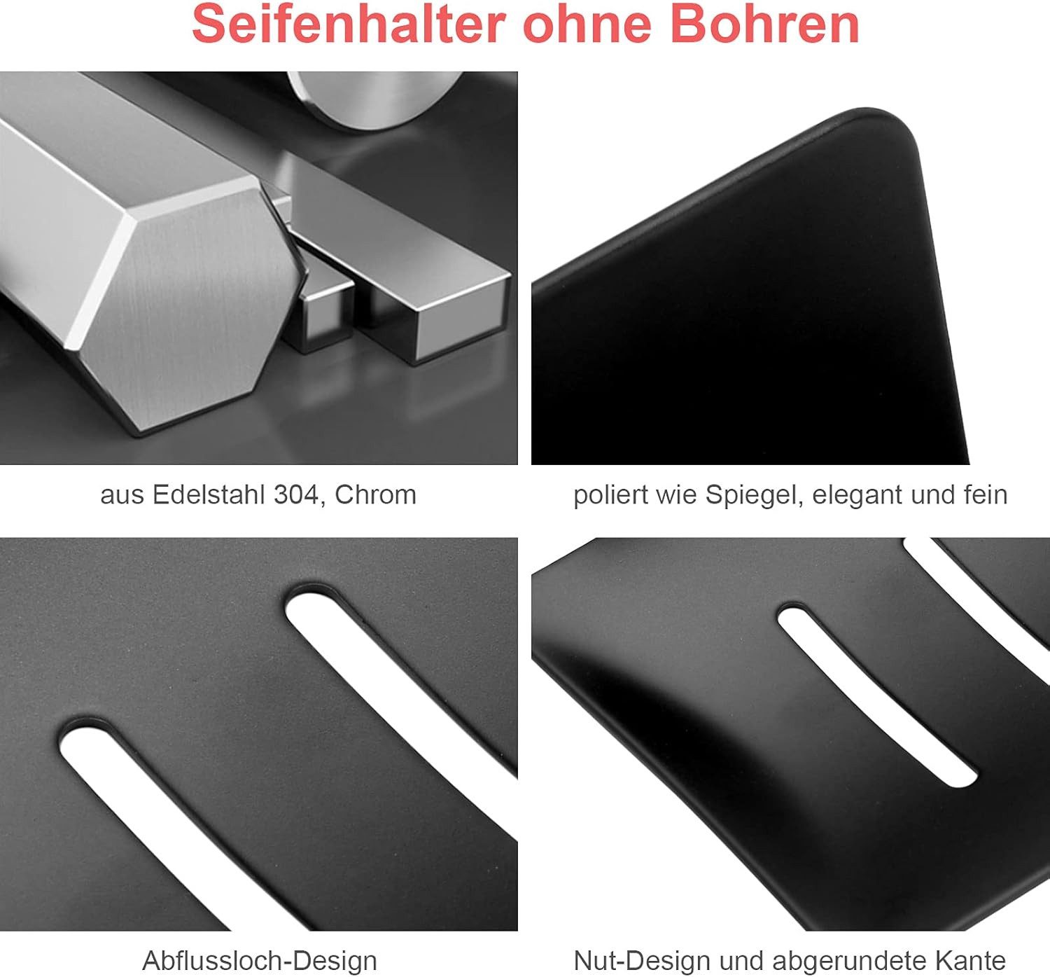 FELIXLEO Seifenschale Seifenhalter Edelstahl ohne Bohren, selbstklebend für Bad und Küche, 1-St. – Bild 3 von 5