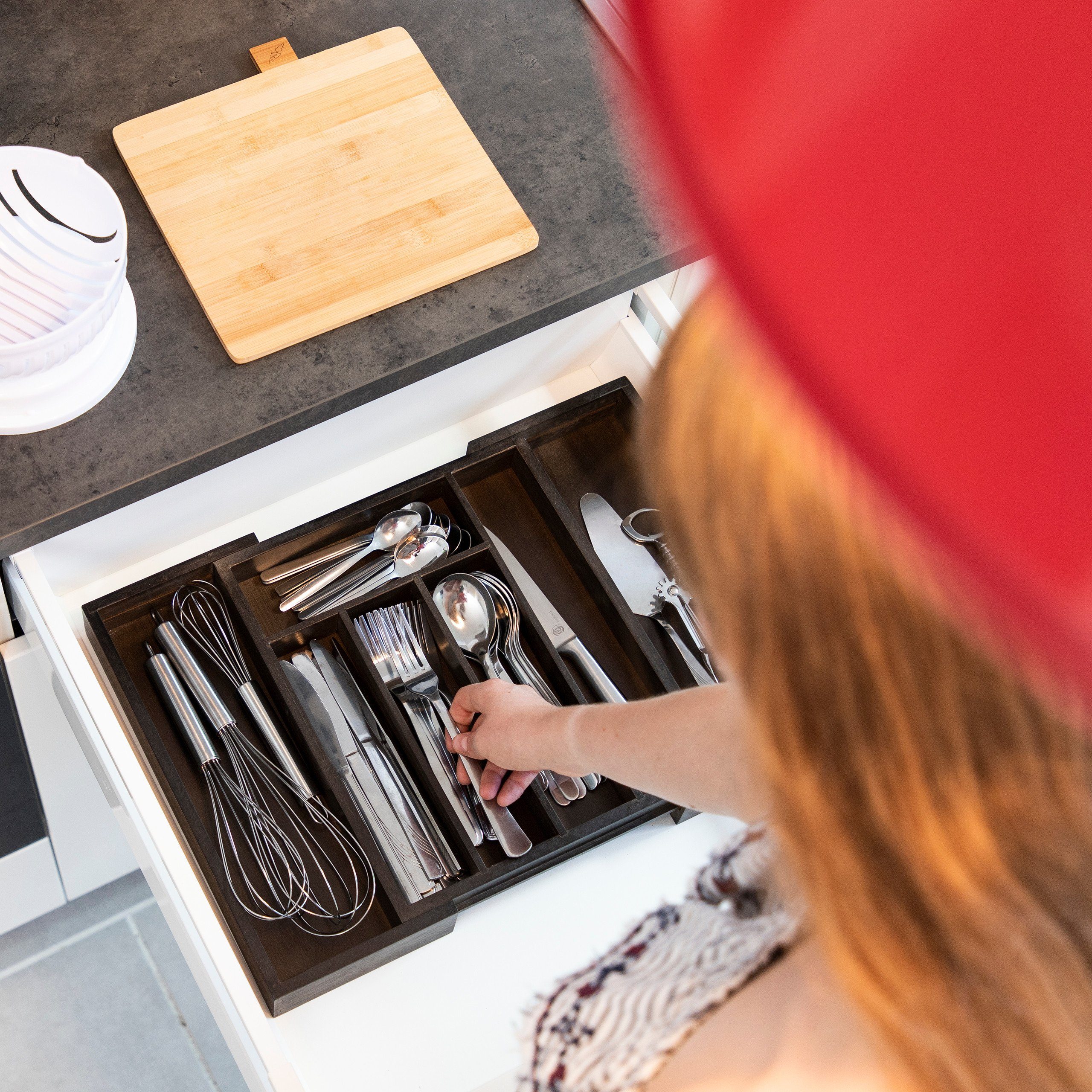 relaxdays Besteckkasten Dunkelbrauner Besteckkasten aus Bambus günstig online kaufen