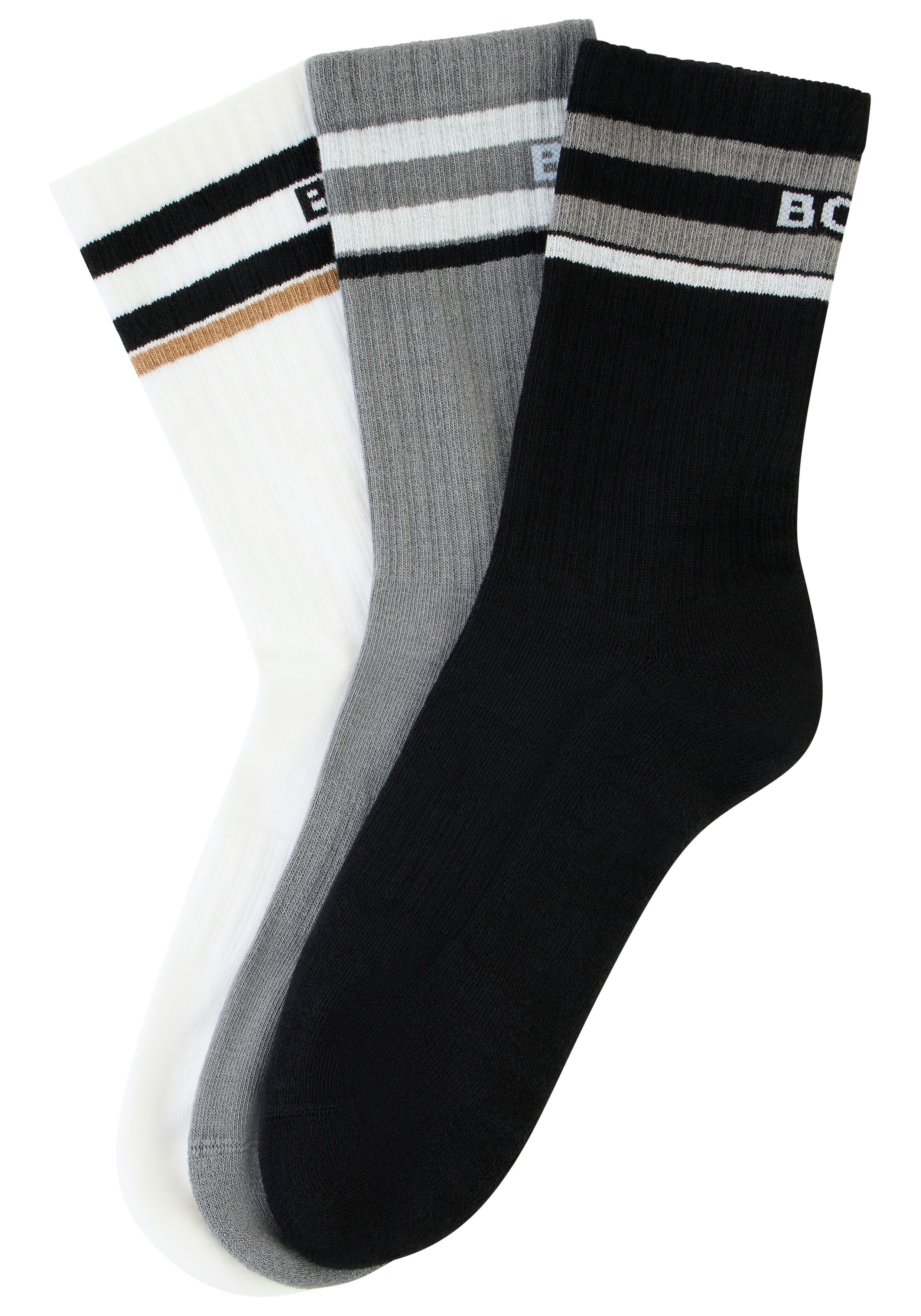 BOSS Socken Rib Stripe (Packung) elastisch, mit Rippstrick, verstärkter Fersen- und Zehenbereich