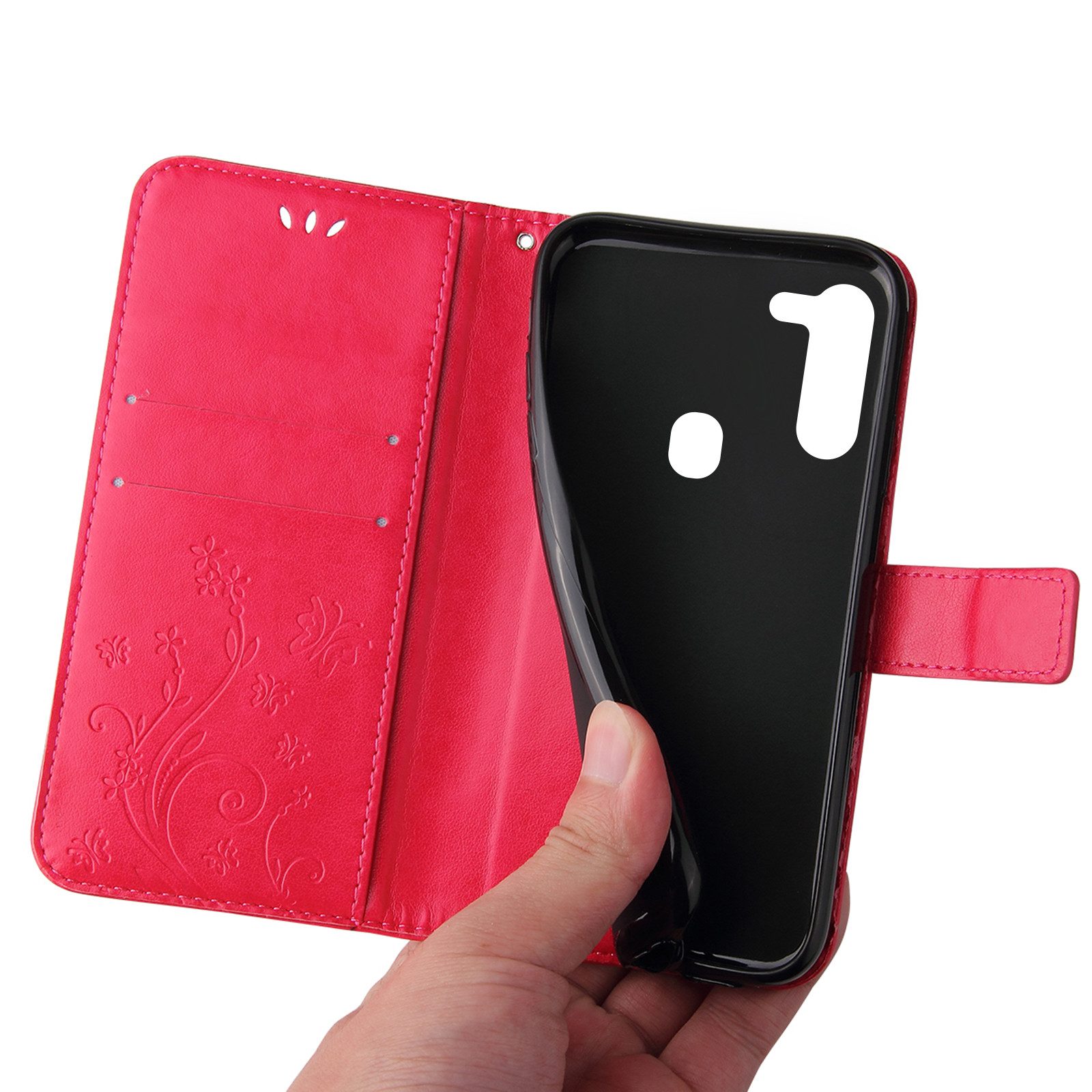 Tec-Expert Handyhülle Cover Tasche Hülle für Samsung Galaxy A11 6,4 Zoll, Klapphülle Case mit Kartenfach Fliphülle aufstellbar, Motiv Blumen