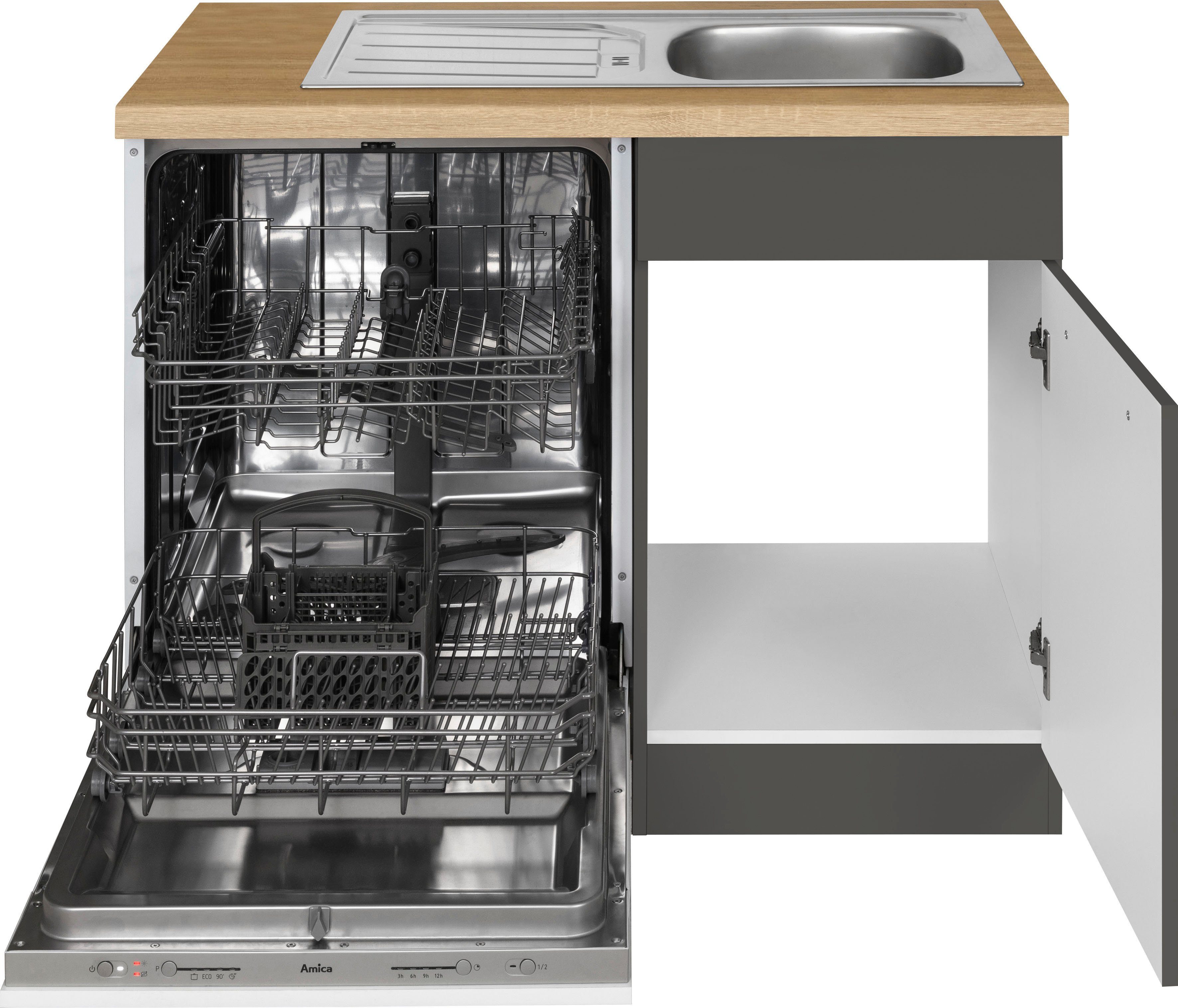 wiho Küchen Winkelküche Unna, mit 170 Stellbreite Anthrazit cm anthrazit x | 220 E-Geräten