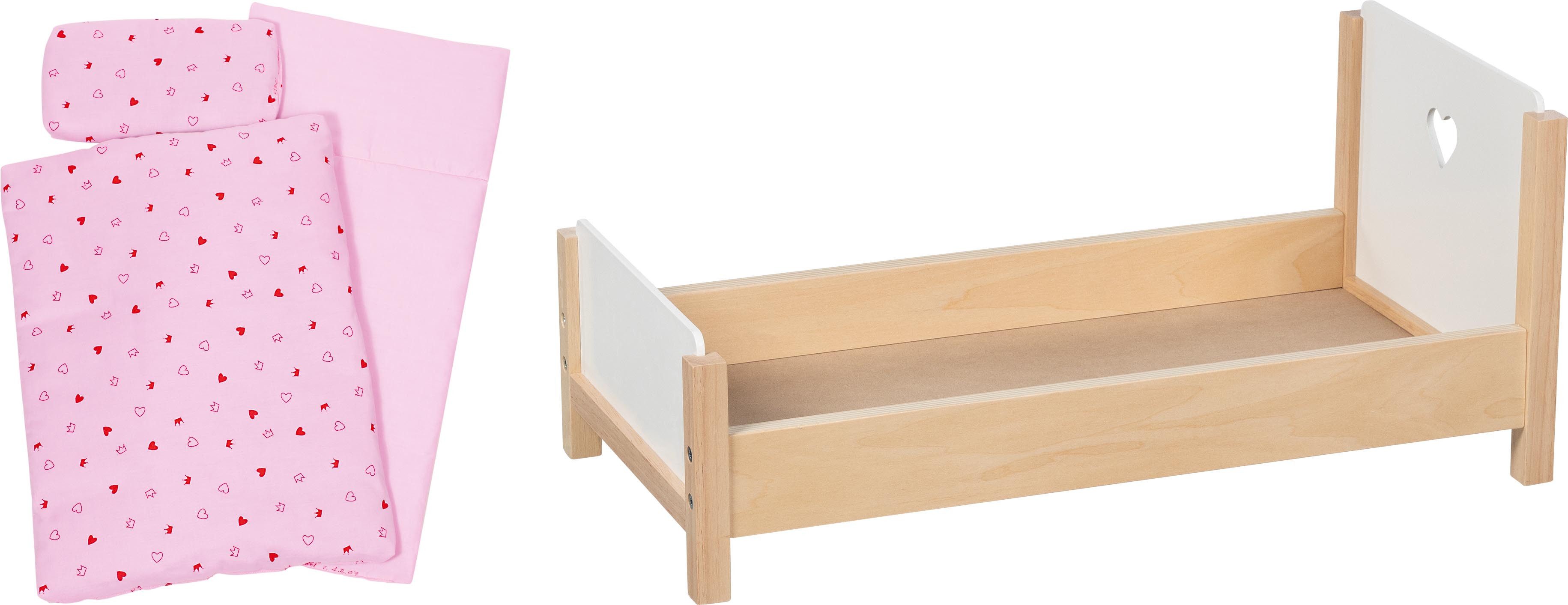 goki Puppenbett Set Herzträume: Puppenbett mit Puppenbettzeug (4tlg)