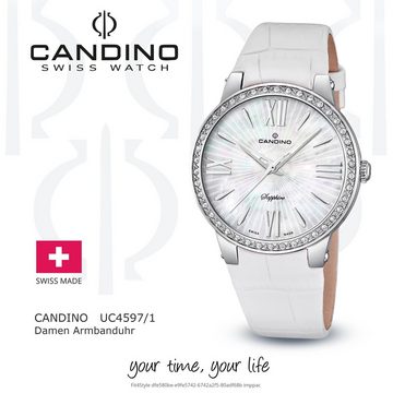 Candino Quarzuhr Candino Damen Quarzuhr Analog C4597/1, Damen Armbanduhr rund, Lederarmband weiß, Fashion