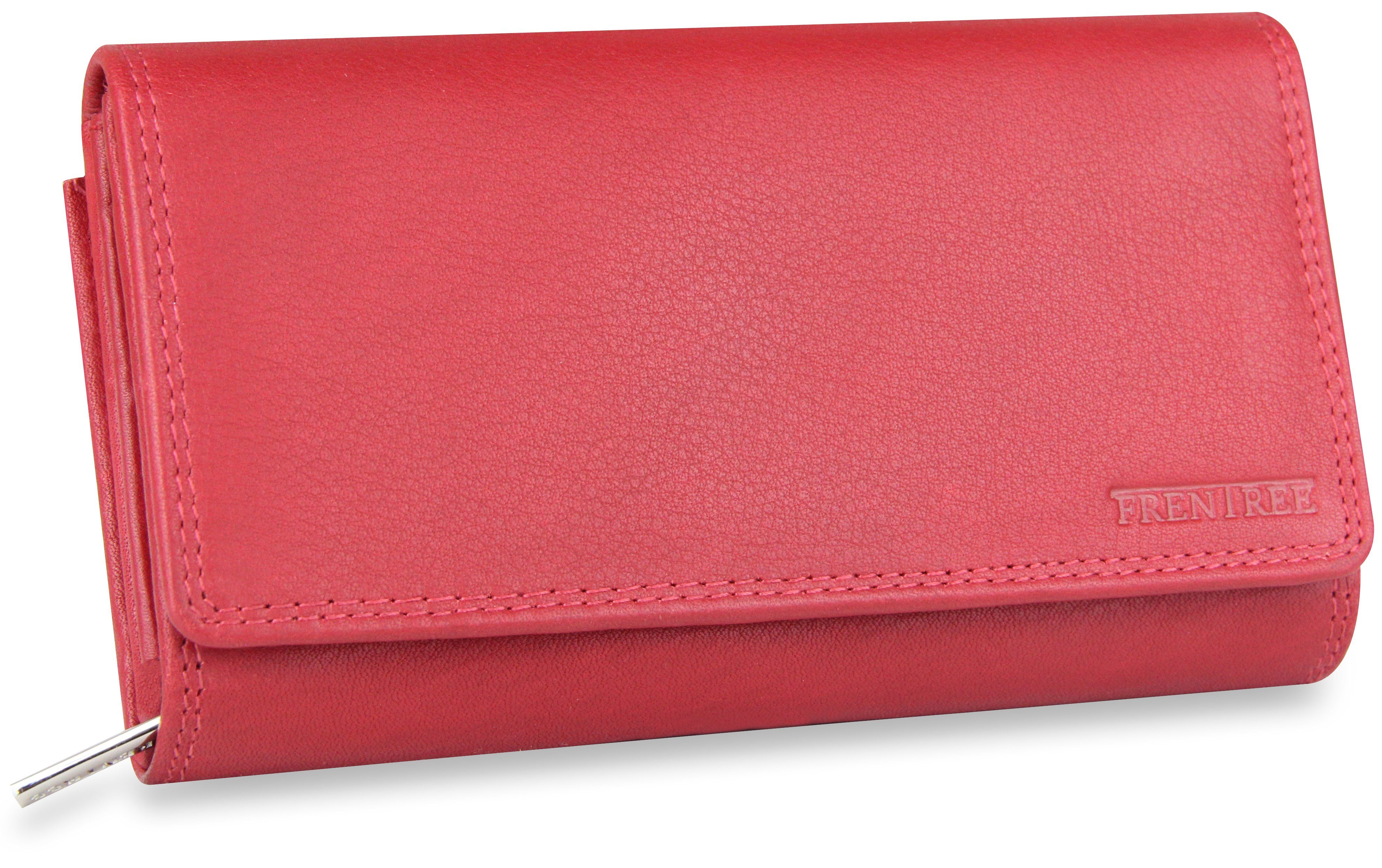 echtem mit großes Portemonnaie Nappaleder RFID-Schutz, Leder und Geldbörse Fächern und, Echt Damen Portemonnaie vielen Frentree Rot aus
