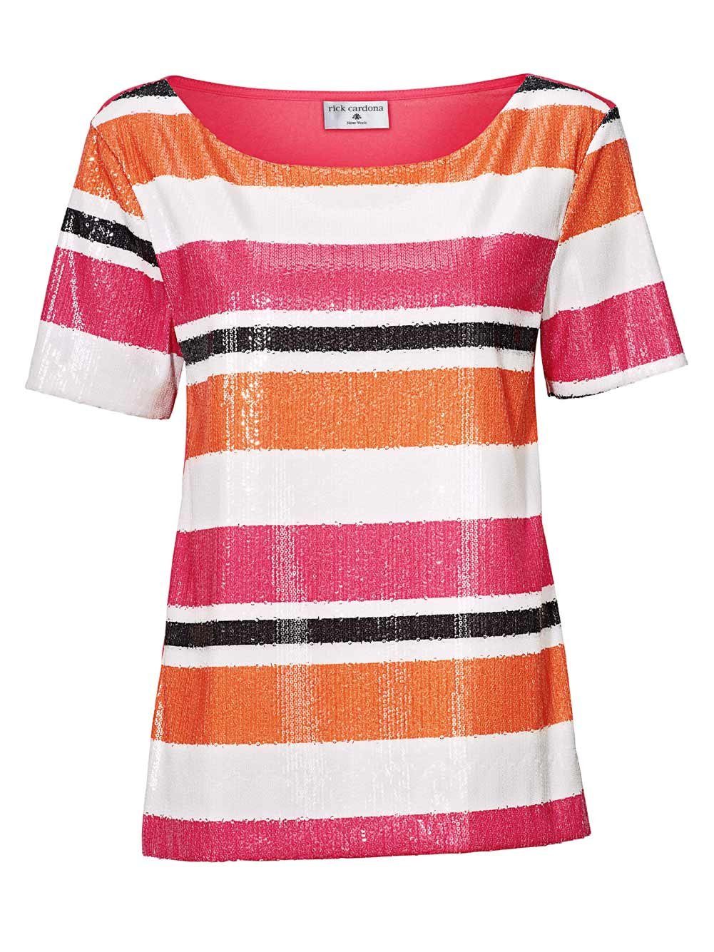 Damen Paillettenshirt by Rick Rick Cardona cardona rick Designer-Paillettenshirt, orange-pink