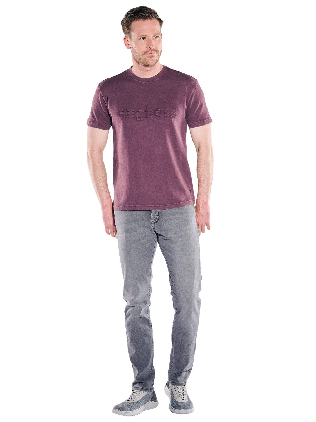 Engbers T-Shirt Herren Rundhals T-Shirt mit Logo, Bordeaux