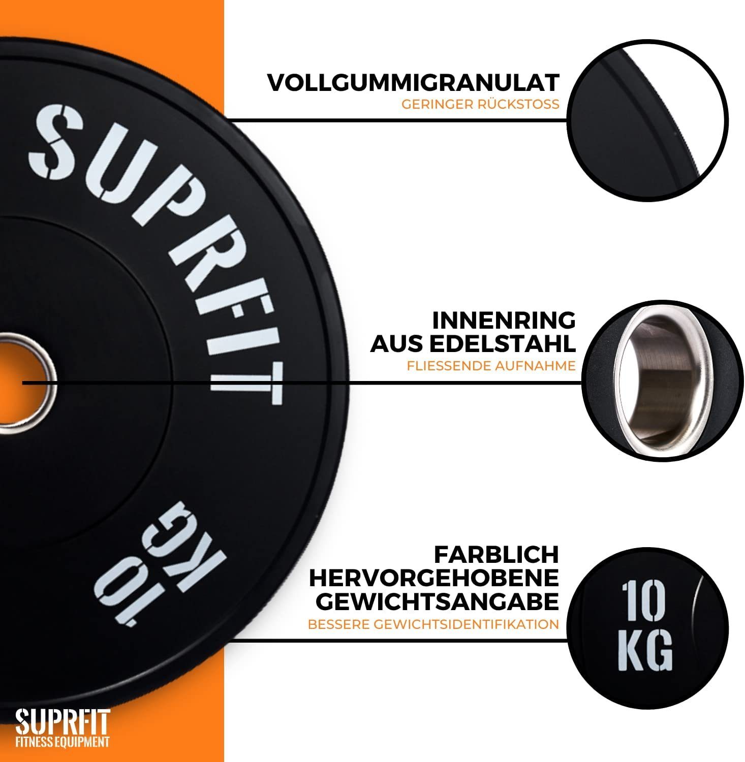 SF SUPRFIT Hantelscheiben 50 mm Gewichtsscheiben aus Vollgummigranulat, 5 kg, (1-tlg), Stoßabsorbierende Hantelscheiben 50mm