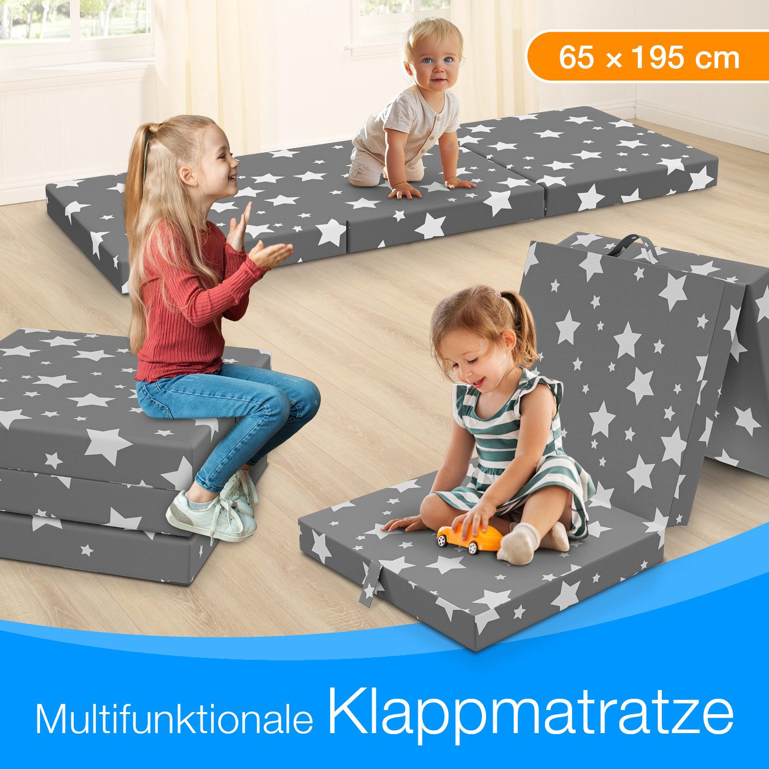 Klappmatratze Faltbare Kinder- & Erwachsenen-Reisematratze für Camping und Reisen, ELONEO, 9 cm hoch, verschied. Motive, inkl. Griff & Halteband – Bild 2 von 5