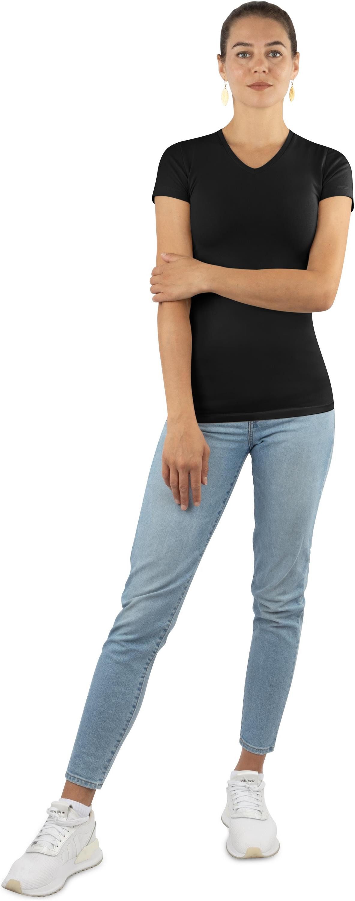 Janice Kurzarmshirt 3 x Figurbetontes T-Shirt mit V-Ausschnitt Siena Damen Basic kurzarm Shirt – Bild 4 von 5