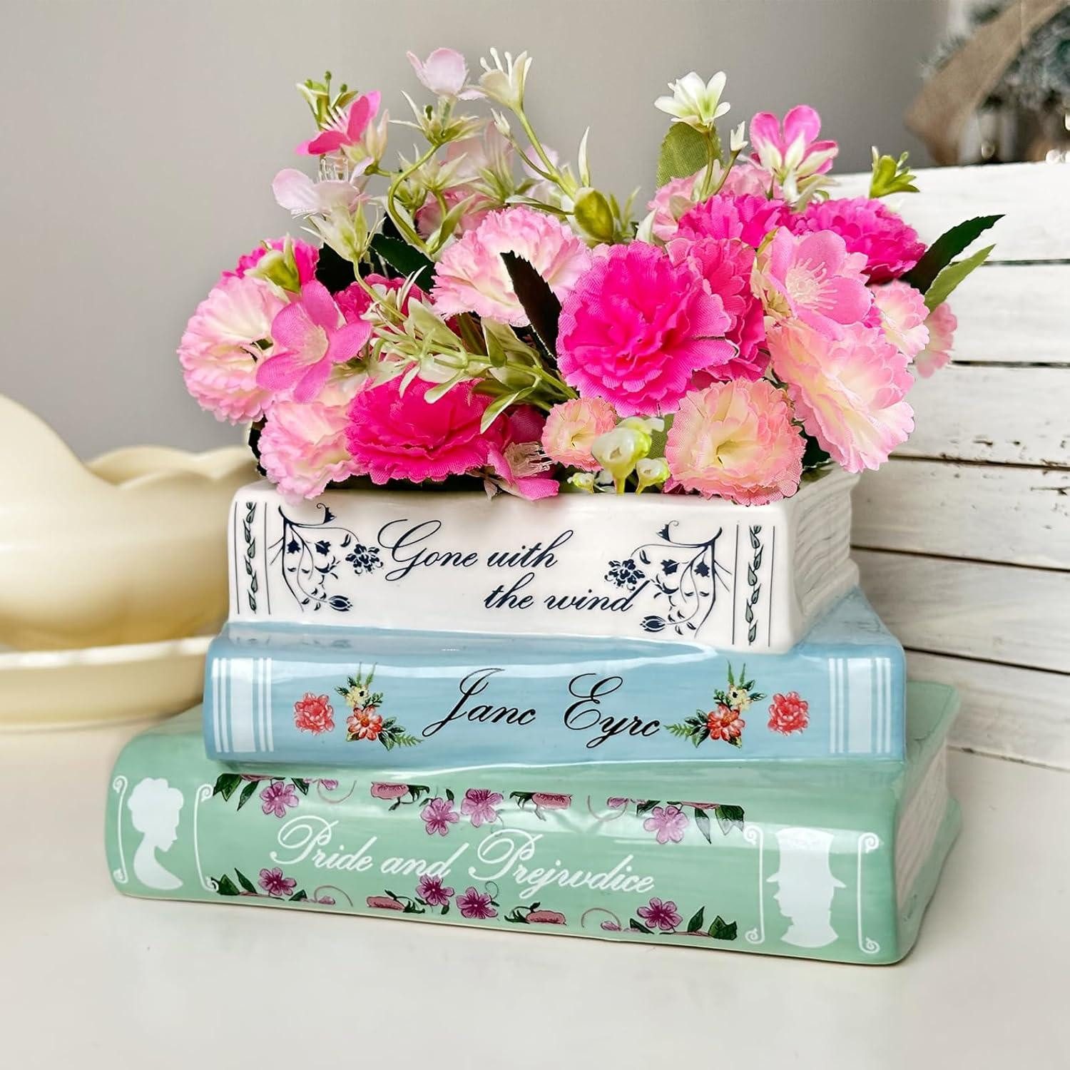 Übertopf Buch Blumentopf Keramik Büchervase Blumen Deko Schlafzimmer Büro