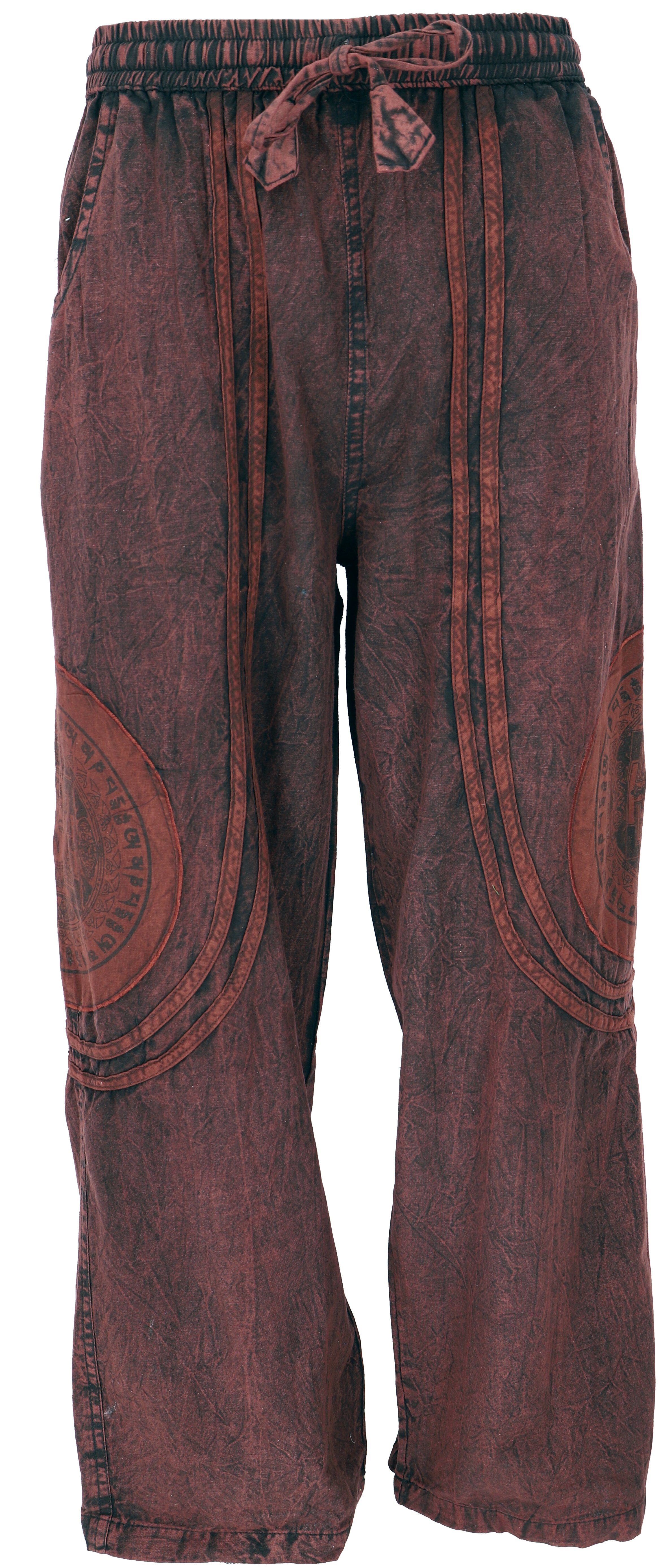 Guru-Shop Relaxhose Stonewash Yogahose, Unisex Baumwoll-Goa-Hose.. Retro, Ethno Style, alternative Bekleidung braun