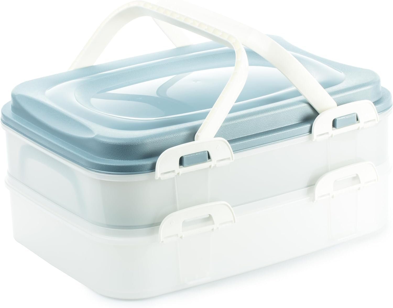 Centi Kuchentransportbox Cupcake/ mit Kuchenbehälter, Hebeeinsatz Muffin Kunststoff, Partycontainer + (40x30x18cm Tragegriffen - Deckel 2 Etagen, mit Rechteckig Transportbox blau)