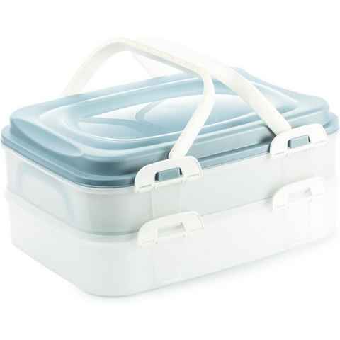 Centi Kuchentransportbox Cupcake/ Muffin Transportbox - Kuchenbehälter, 2 Etagen, Kunststoff, (40x30x18cm blau), Rechteckig Partycontainer mit Hebeeinsatz + Deckel mit Tragegriffen