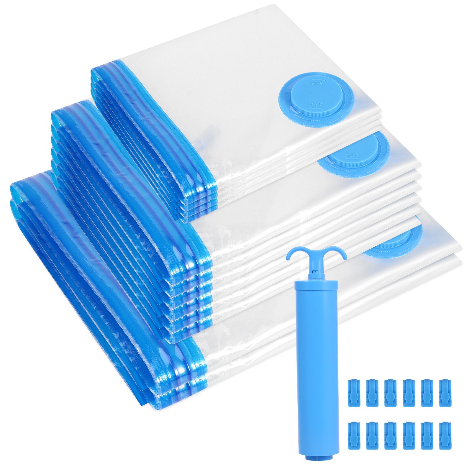 BlingBin Vakuumierbeutel 12 Stück Kleiderschutzhülle Aufbewahrungsbeutel für Kleidung mit Pumpe, (40x60cm/60x80cm/80x100cm) mit luftdichtem Ventil und Handpumpe Vakuum