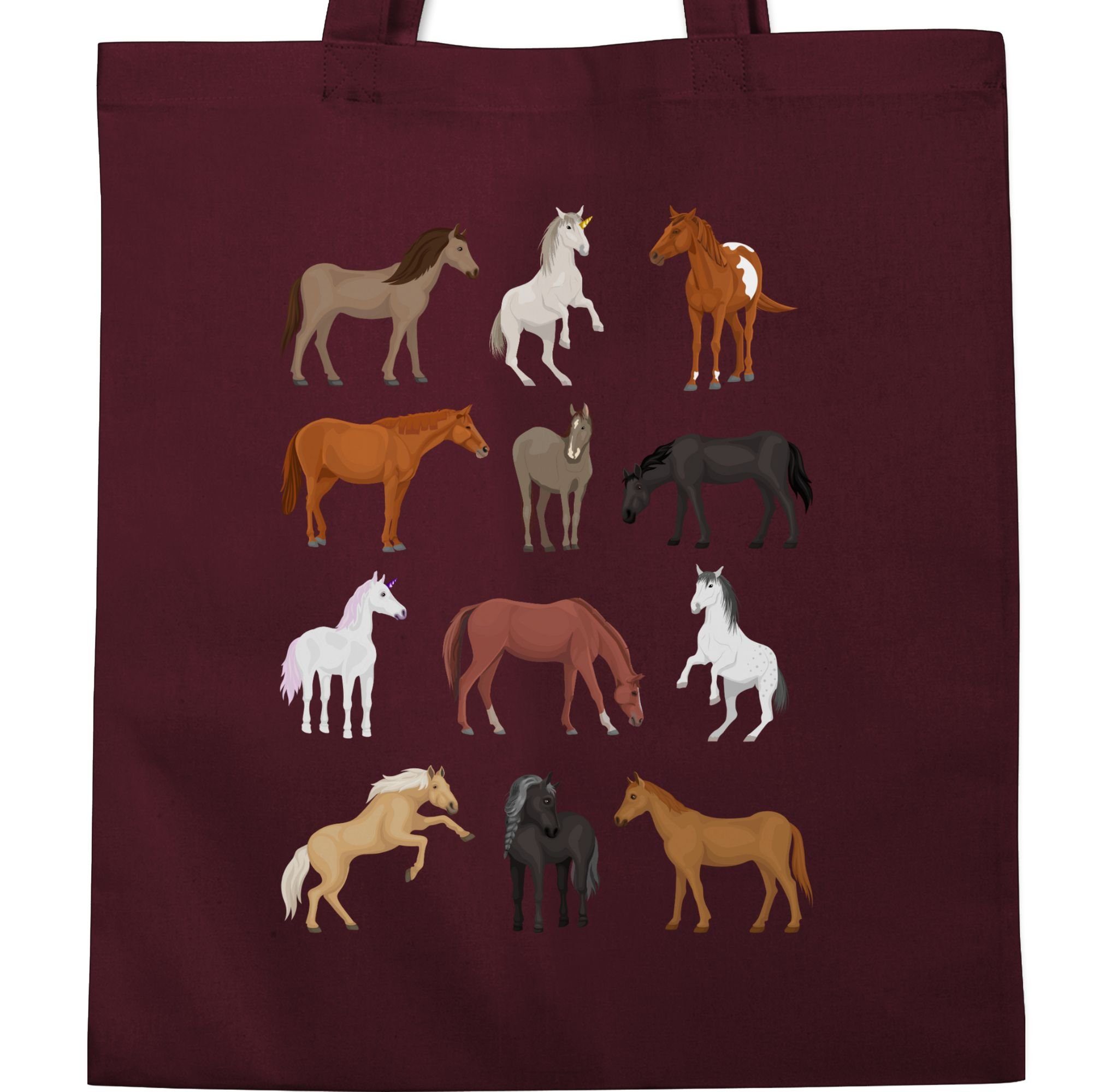 Animal Pferde 2 Umhängetasche Reihe, Shirtracer Bordeauxrot Print Tiermotiv