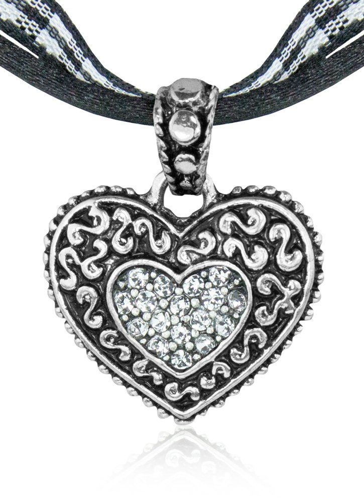 LUISIA® Herzkette LUISIA® Kinder Trachten Halskette kariert mit Herz Anhänger Schwarz