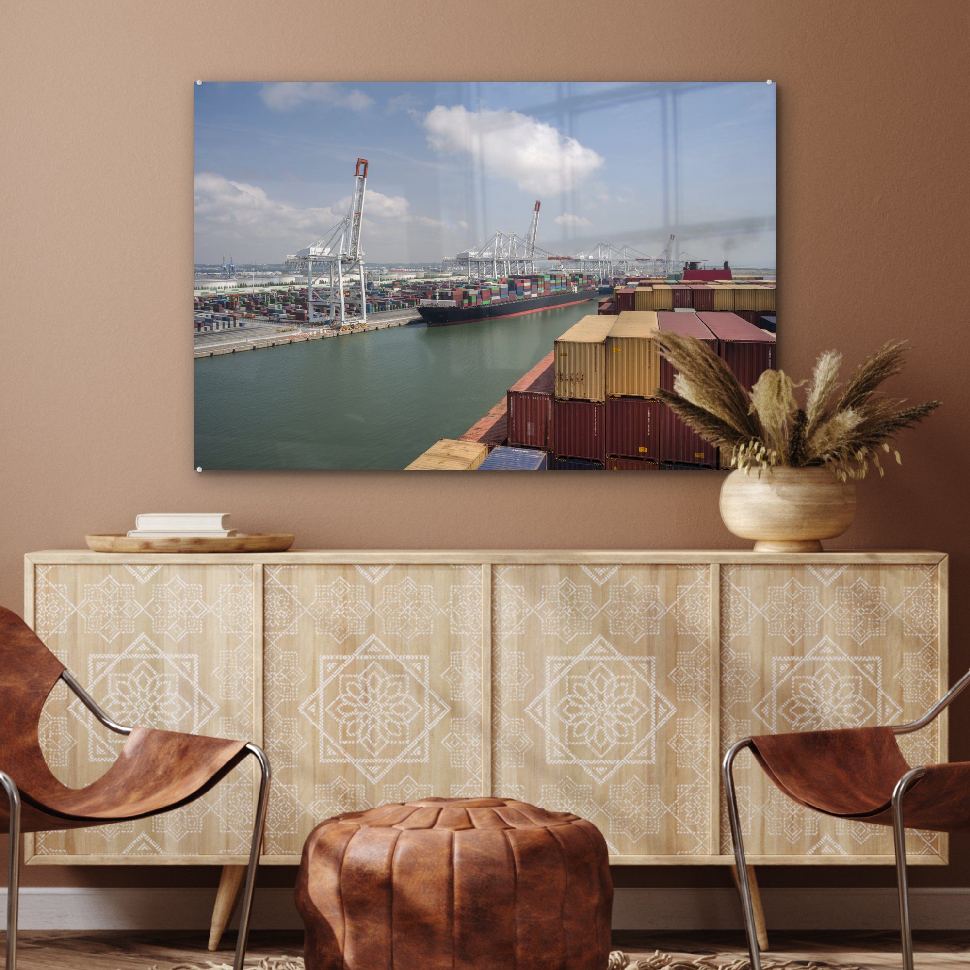 MuchoWow Acrylglasbild Containerschiffe im Hafen (1 & von Le Wohnzimmer Havre, Acrylglasbilder Schlafzimmer Frankreich, St)