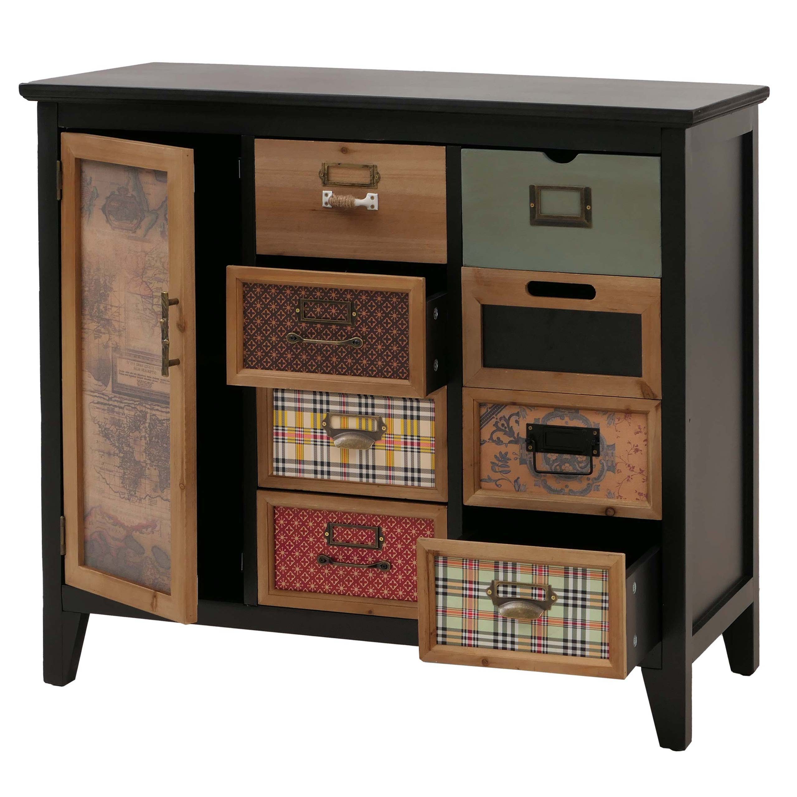 MCW Apothekerschrank MCW-O63-MU Schubladenfronten im Mix aus Mustern und Farben, mit Etikettenhaltern