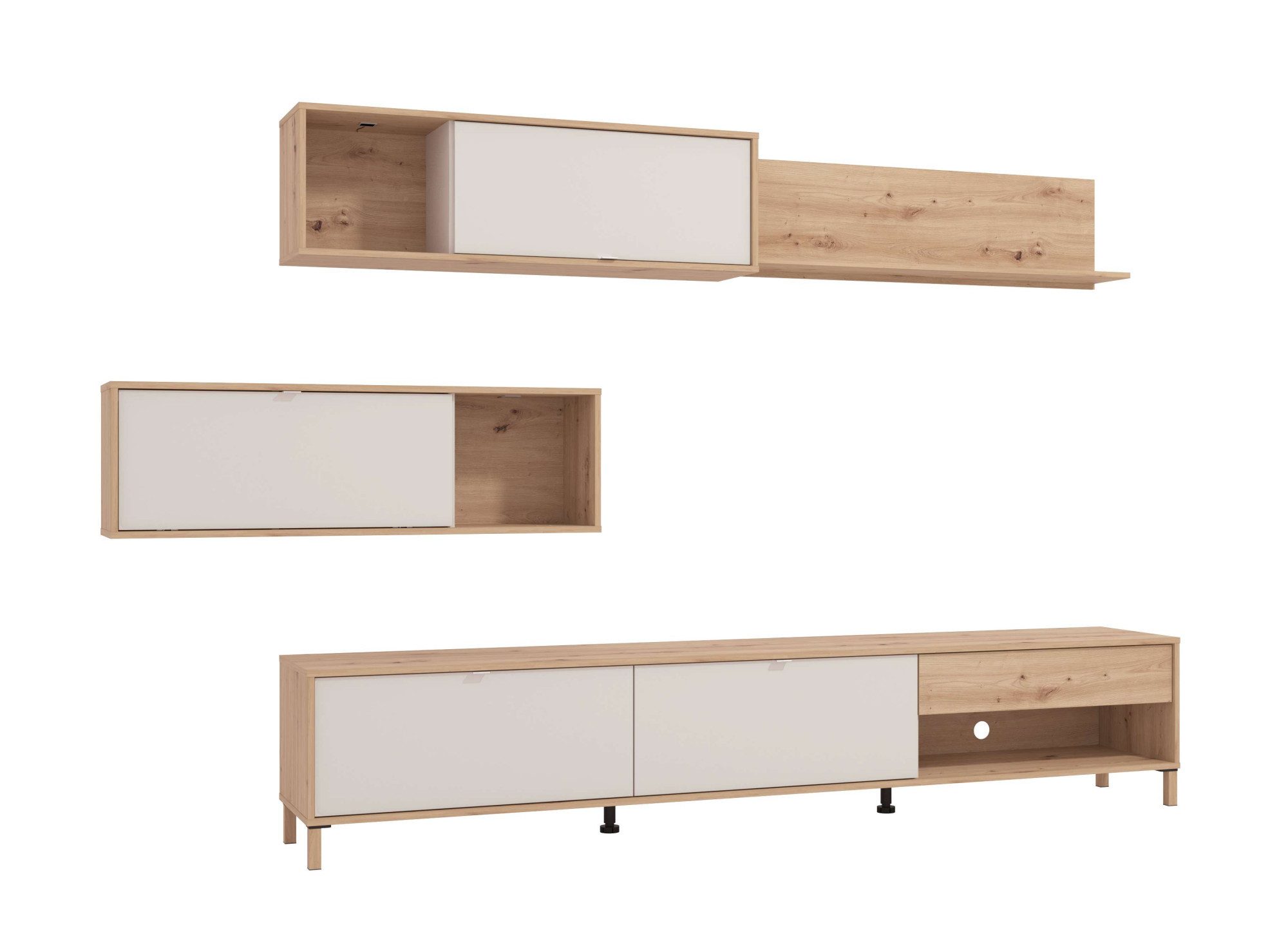 Home affaire Wohnwand Norwich Anbauwand, Wohnkombination, Wohnzimmer-Set, (4-St), Zwei Arten der Wandmontage. TV-Board Breite: 234 cm