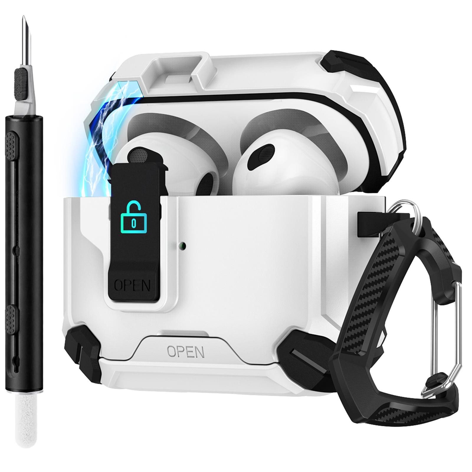 CoolGadget Kopfhörer-Schutzhülle für Apple AirPods 3 Kunststoff, Stoßfest Ständer Clip Karabiner MagSafe Case Schutz Cover