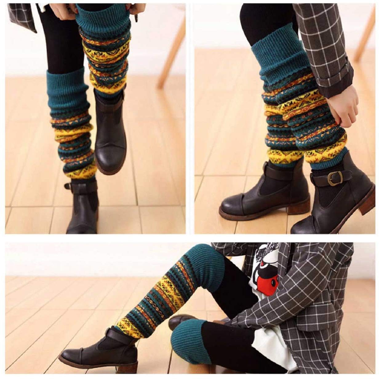 Coonoor Beinstulpen Damen Lange Winter Legwarmer Gestrickt Verdicken Beinwärmer (Böhmischer Stil Beinstulpen) Overknee Strümpfe Tanzen Strumpf Knit Crochet Sock – Bild 4 von 5