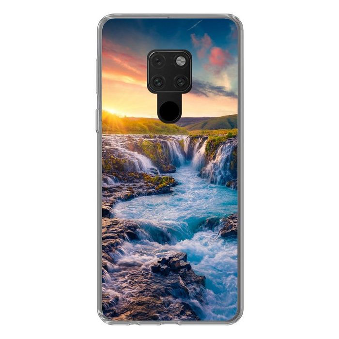 MuchoWow Handyhülle Wasserfall - Pflanzen - Moos - Landschaft - Sonnenuntergang - Fels Phone Case Handyhülle Huawei Mate 20 Silikon Schutzhülle