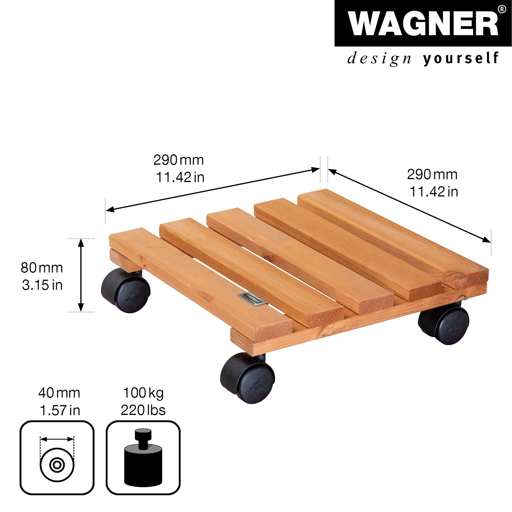 WAGNER design yourself Pflanzenroller NATURE in diversen Größen I für Innenbereich I rund und eckig I aus FSC® Massivholz, unterschiedliche Farben I Tragkraft 100 kg - Made in EU