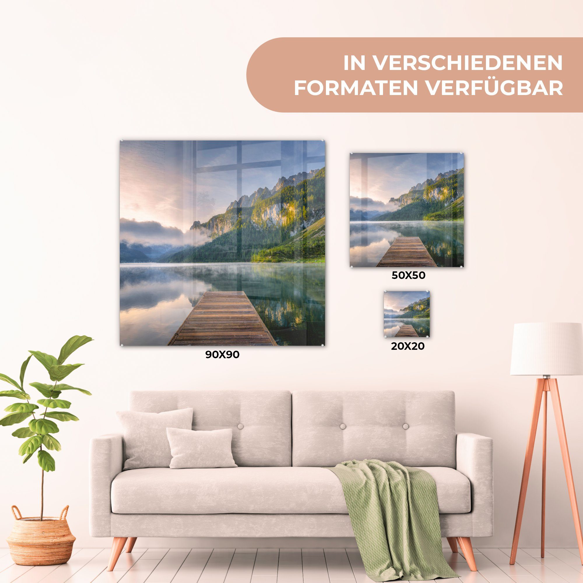 Glas über auf Bilder der in - Wanddekoration - Foto auf Wandbild ruhigen Glasbilder Sonnenaufgang - Österreich, St), Acrylglasbild Glas (1 MuchoWow Landschaft