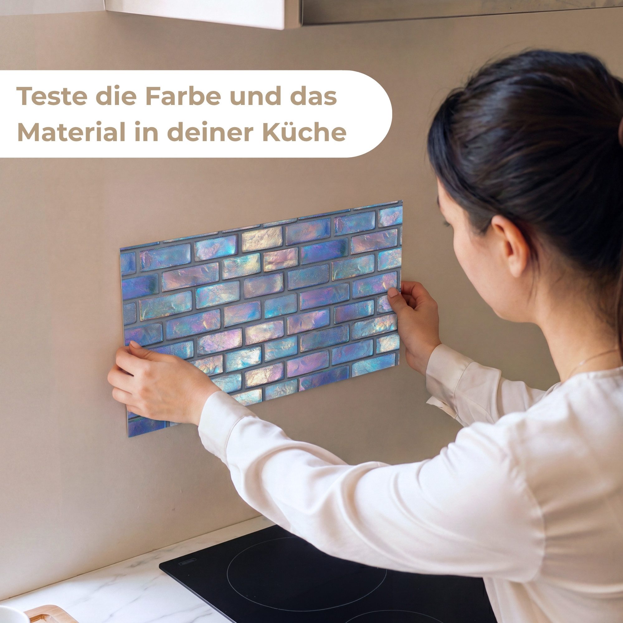 KitchenYeah Küchenrückwand Muster selbstklebend (keine Folie) Metallic - Ziegel - Glanz - Farben, (1-tlg), Spritzschutz, Küche, Rückwand, Küchenwand, Küchenfront, 30x20 cm