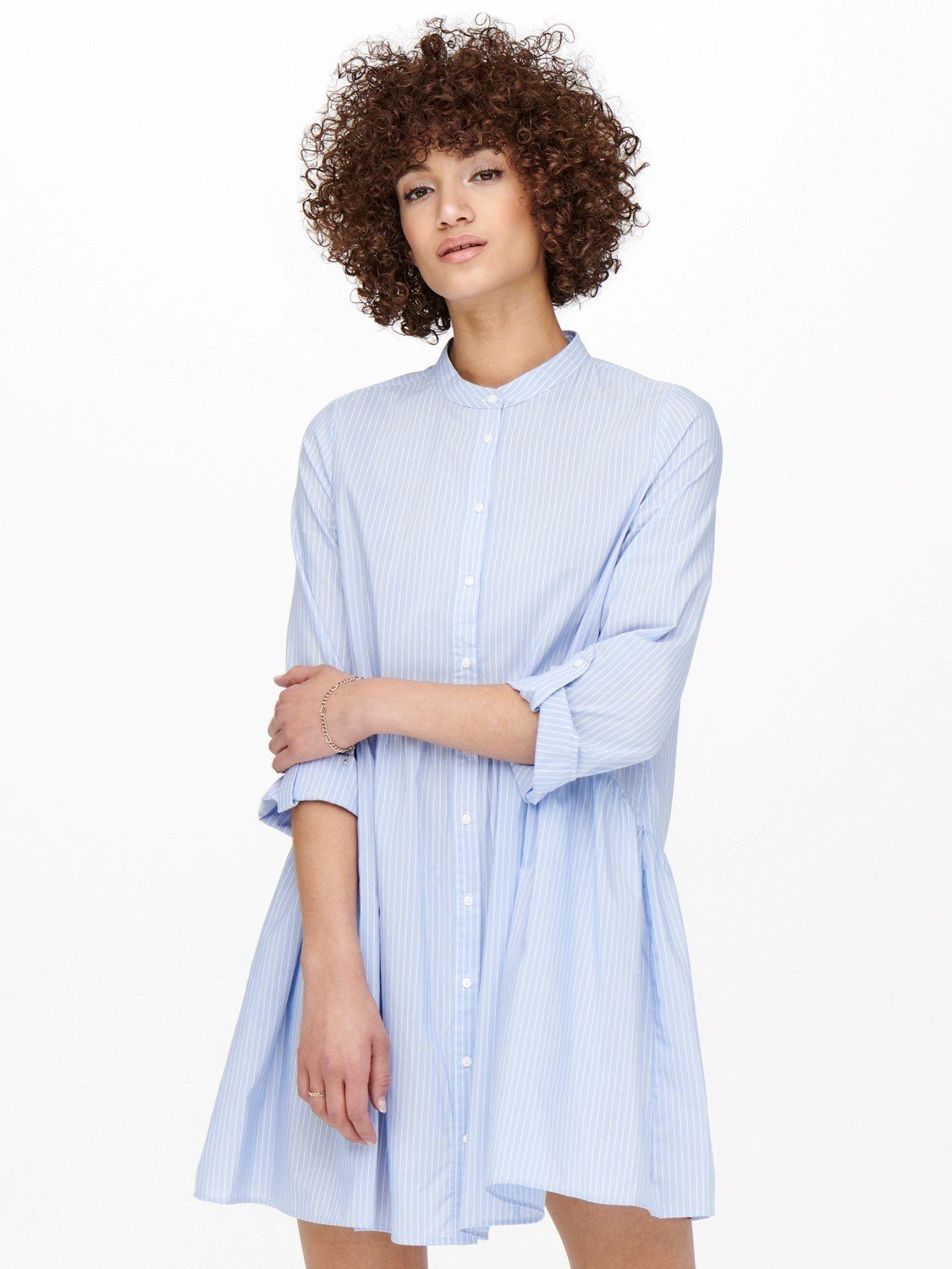 ONLY Shirtkleid Gestreiftes Hemd Blusenkleid 3/4 Arm Tunika Dress ONLDITTE (kurz, 1-tlg) 4010 in Hellblau