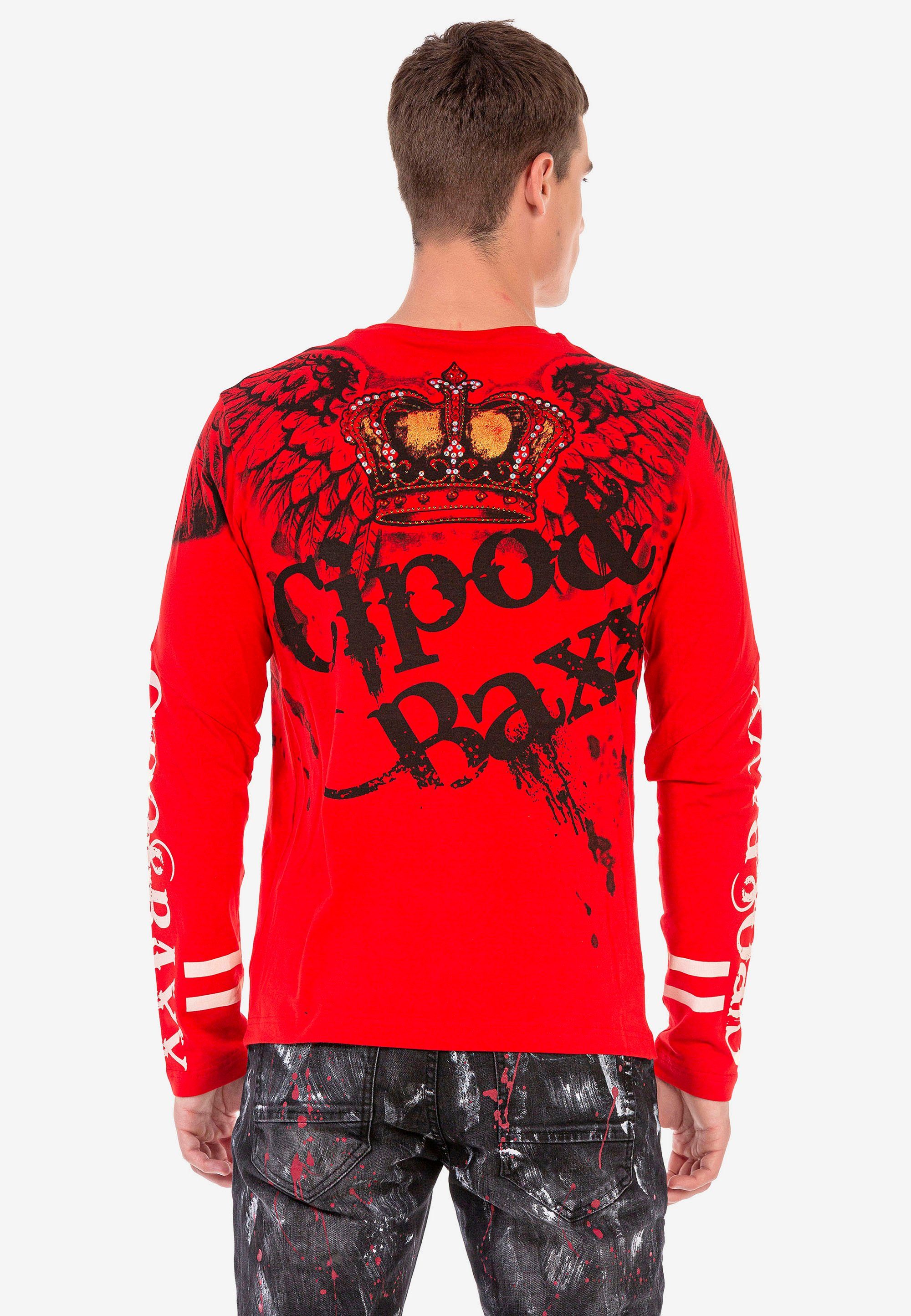 Cipo & Baxx rot mit großem Langarmshirt Print