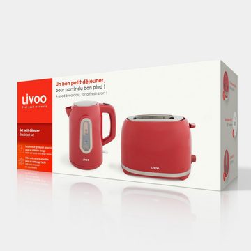 LIVOO Toaster LIVOO Frühstückset Wasserkocher Toaster Küchengeräte Set DOD160RC rot