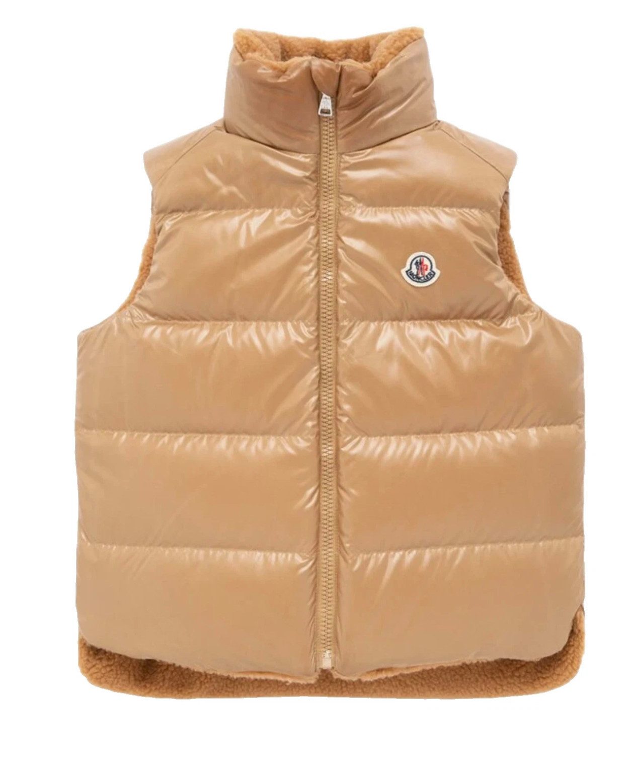 MONCLER Daunenweste Kinder Wendbare Daunenjacke Tedy Gilet 12A Teddyfell-Look außen, glatten Material innen