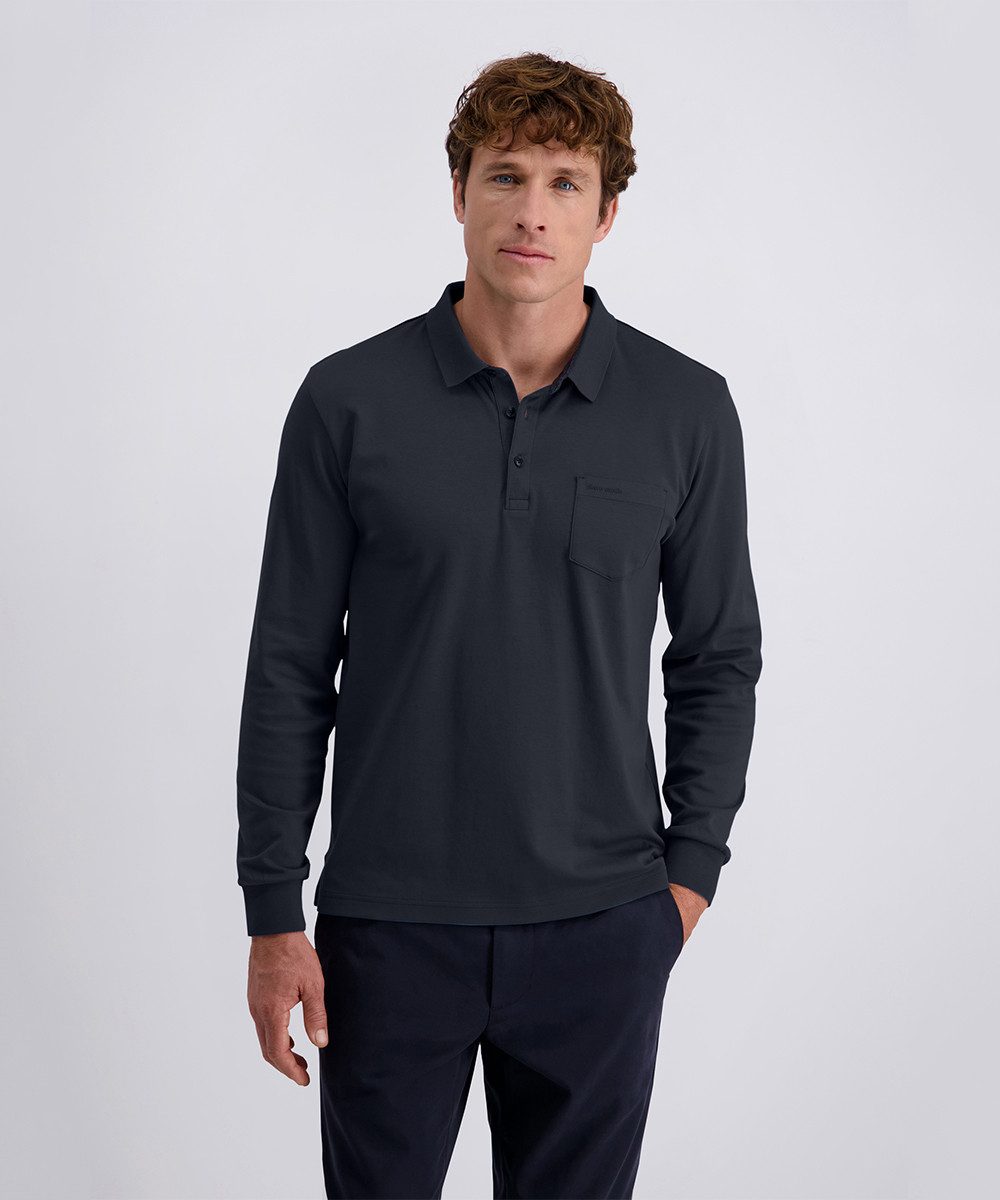 Pierre Cardin Langarm-Poloshirt Brusttasche mit Marken- Applikation