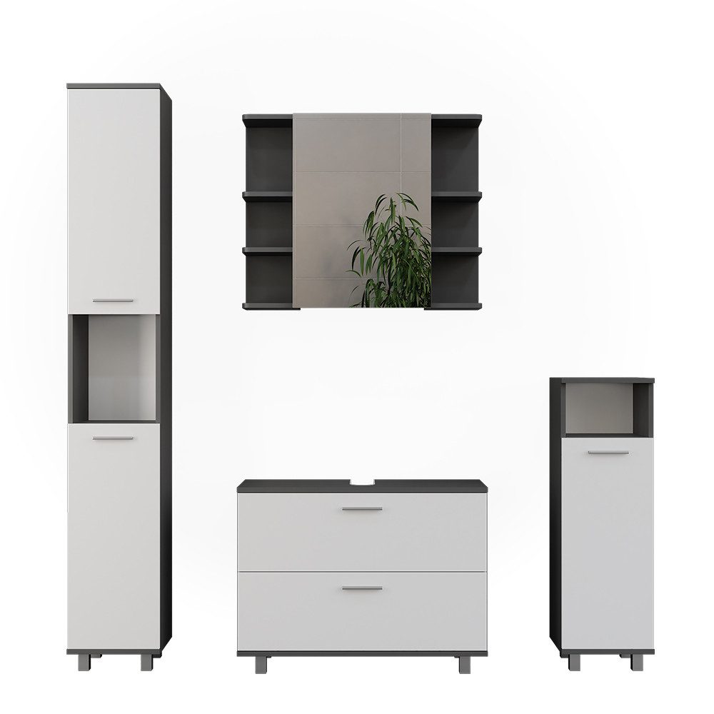 Vicco Badmöbel-Set Ilias, Anthrazit/Weiß, 4 Teile, (4-St., 4er Set)