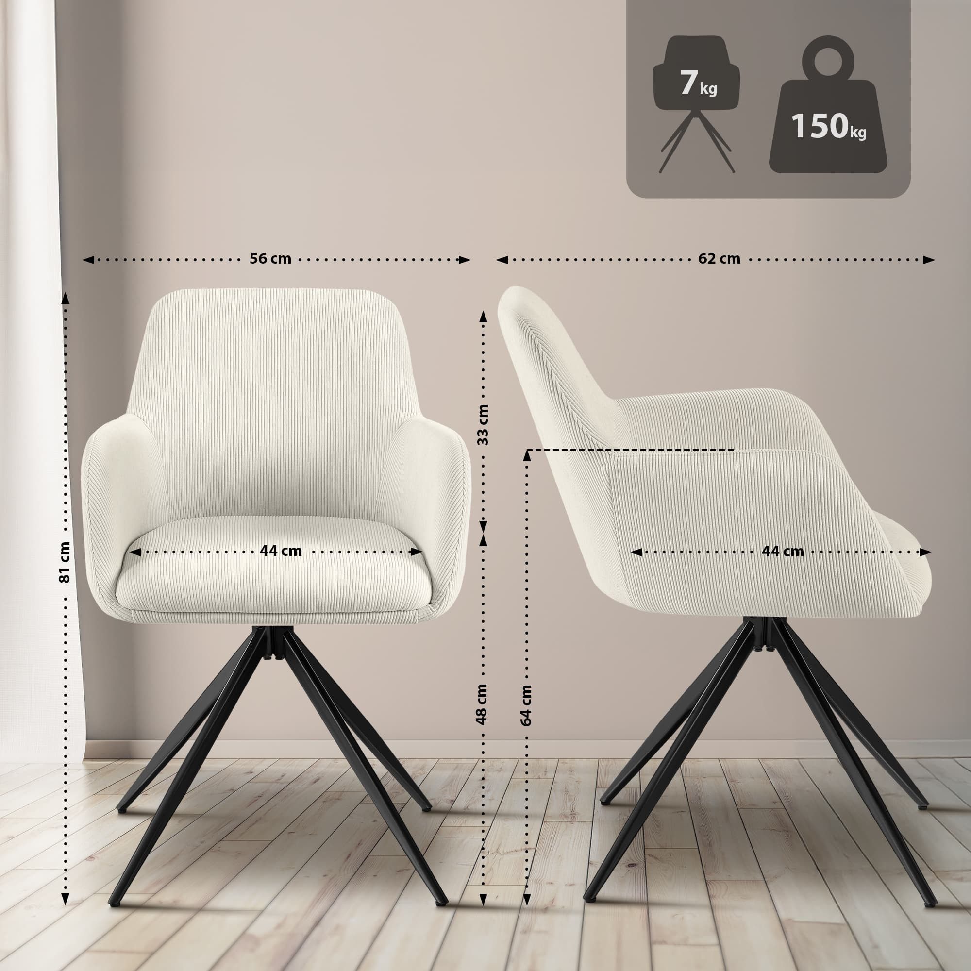 CLP Esszimmerstuhl Olema, mit Cordbezug, schwenkbarer Polsterstuhl günstig online kaufen