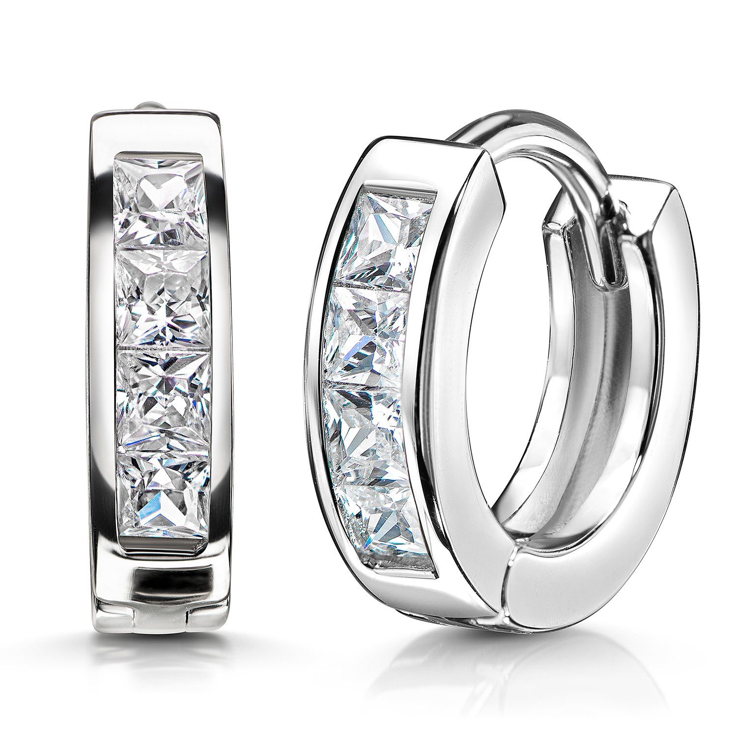 Materia Klappcreolen Damen Zirkonia weiß Ø15mm SO-453, 925 Sterling Silber, günstig online kaufen