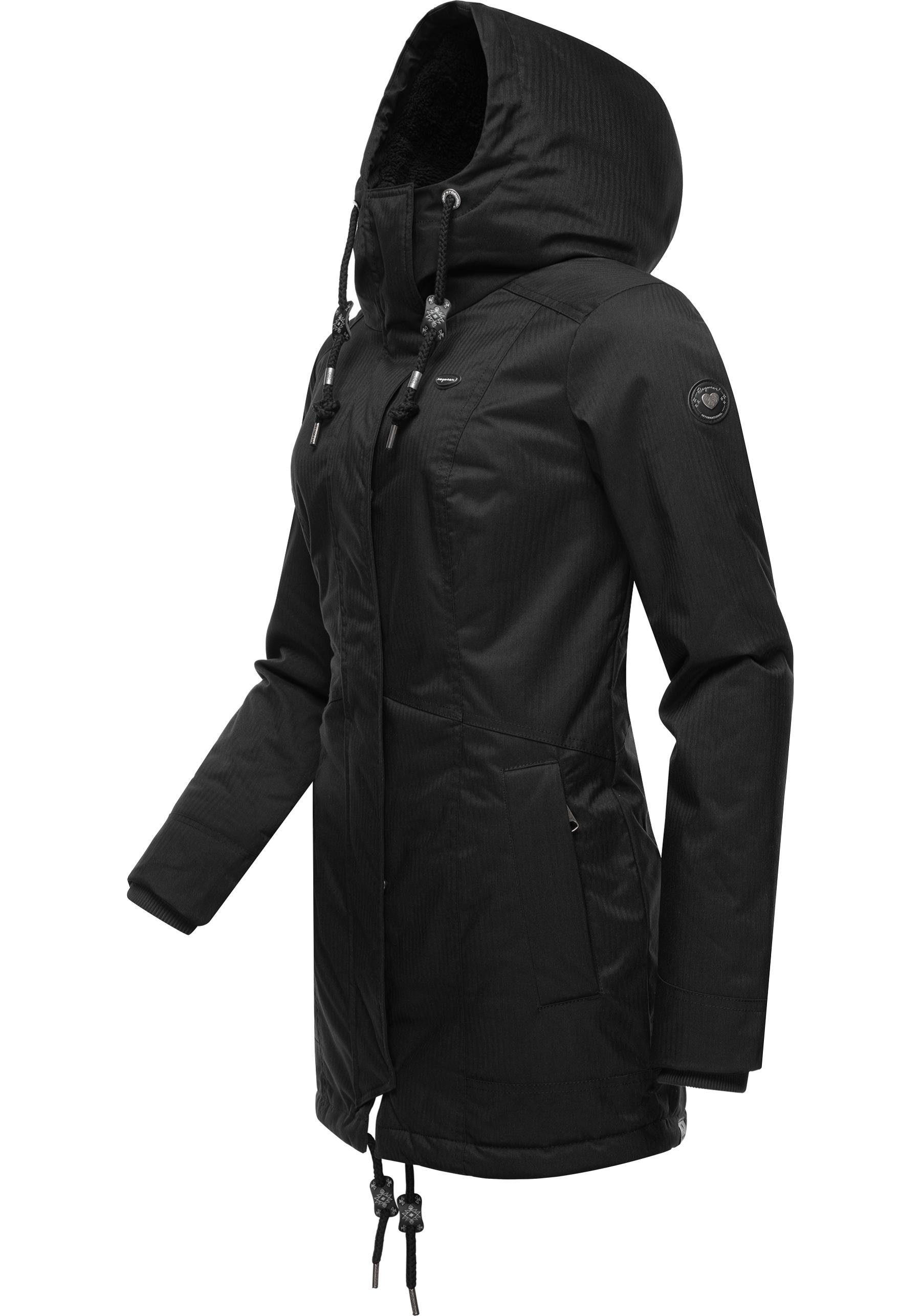 Teddyfell Tunned mit stylischer Innenfutter black Ragwear Winterjacke Winterparka