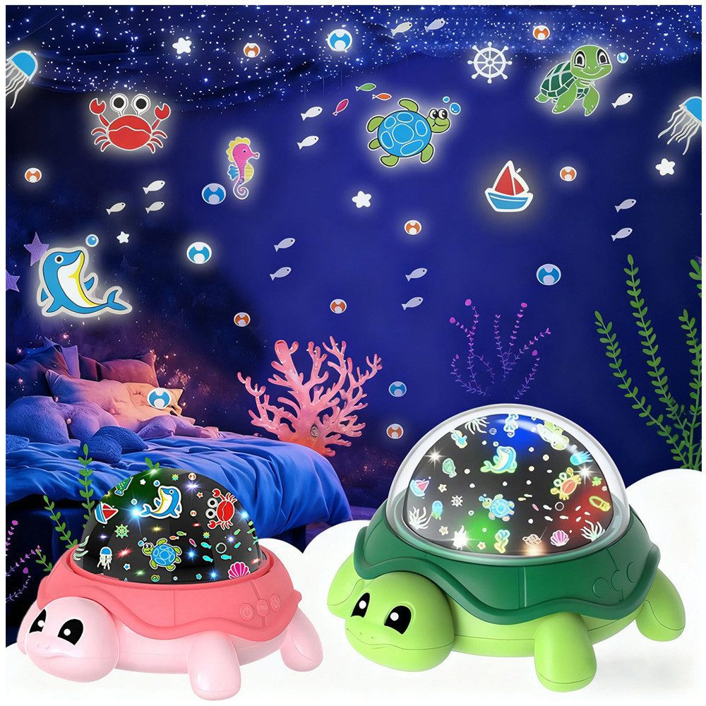 QUBEBU LED Nachtlicht Schildkröte LED Sternenhimmel Projektor Ozean Meereswelt Nachtlicht, LED fest integriert, Beruhigendes Nachtlicht Sternenprojektor, 5 Farben, Ozean, Sternen, Baby Einschlafhilfe Schreibtischlampe, Kinderzimmer, Schlafzimmer