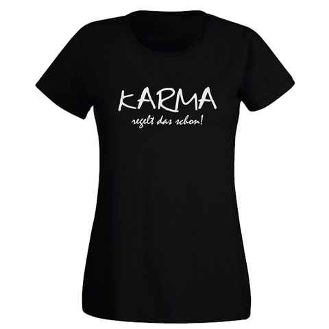G-graphics T-Shirt Damen T-Shirt - Karma regelt das schon! mit trendigem Frontprint, Slim-fit, Aufdruck auf der Vorderseite, Spruch/Sprüche/Print/Motiv, für jung & alt