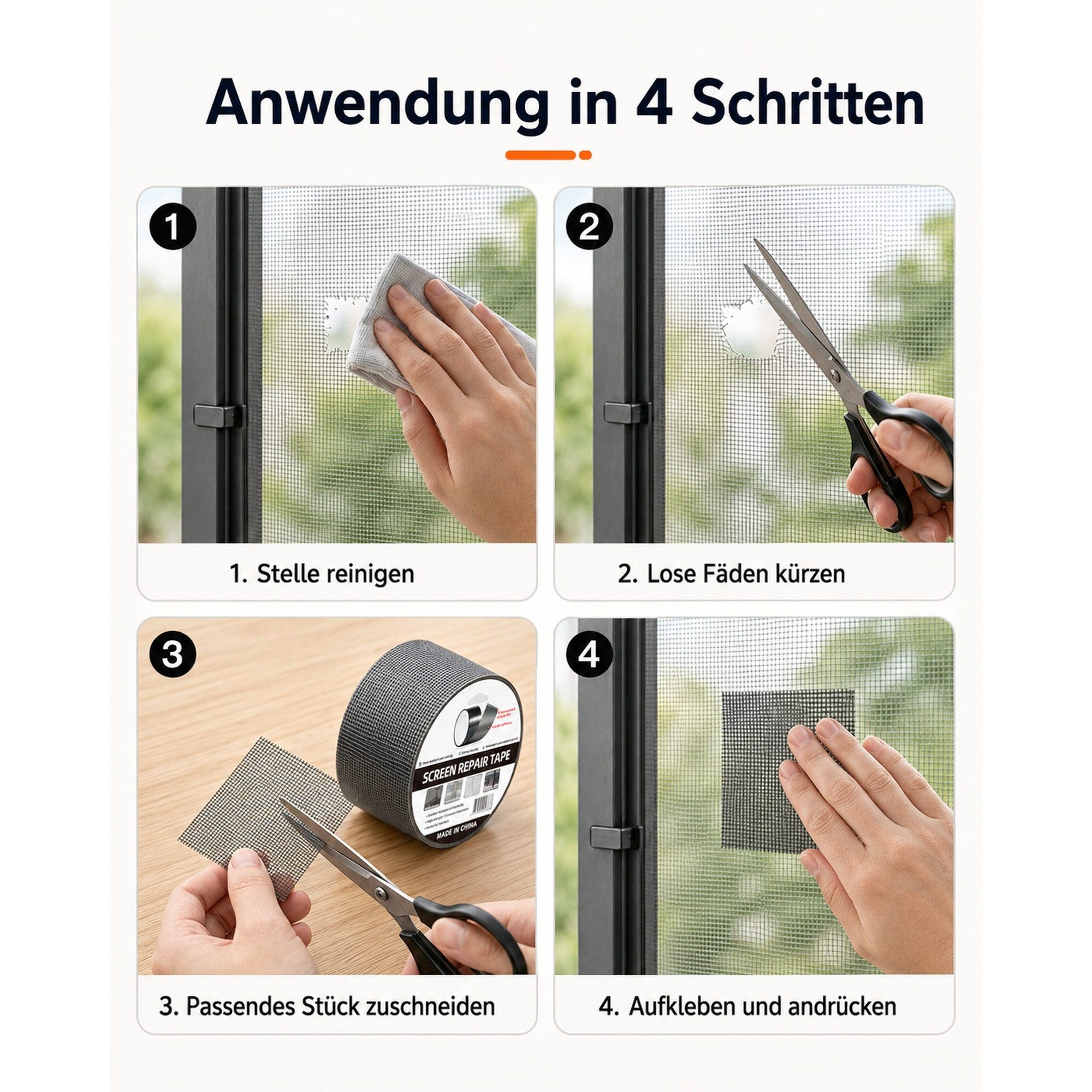 JASLIFE Fliegengitter-Gewebe Reparaturband 5 cm x 2 m selbstklebend für Fenster & Türen, (Einzelartikel, 1 Rolle Reparaturband), selbstklebend, zuschneidbar, wa – Bild 5 von 5