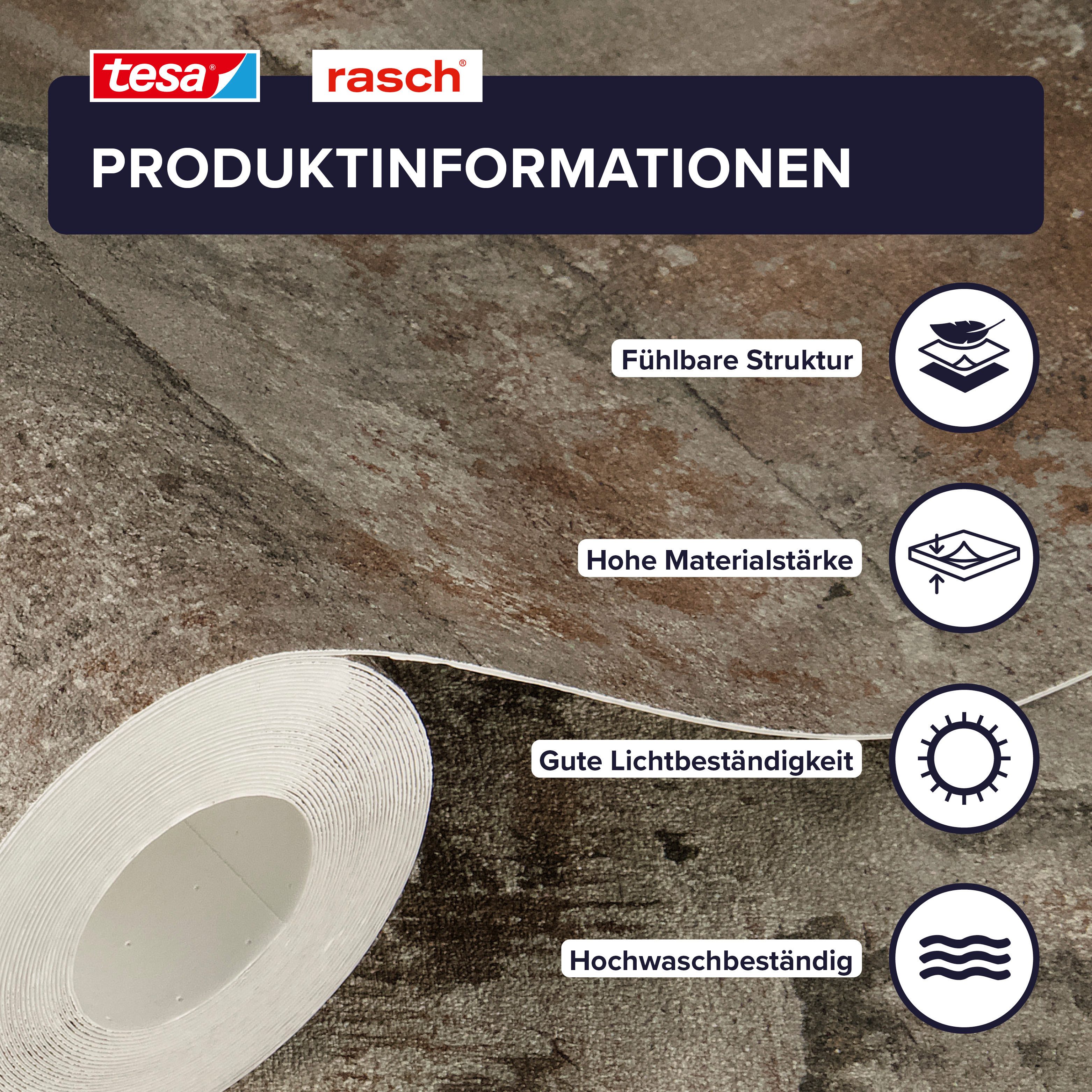 Rasch Vliestapete Atlas - Selbstklebende Tapete Betonoptik von tesa® x rasch®, strukturiert, Beton, Industrial, used, urban, (1 St), selbstklebend, 6,00m x 0,53m