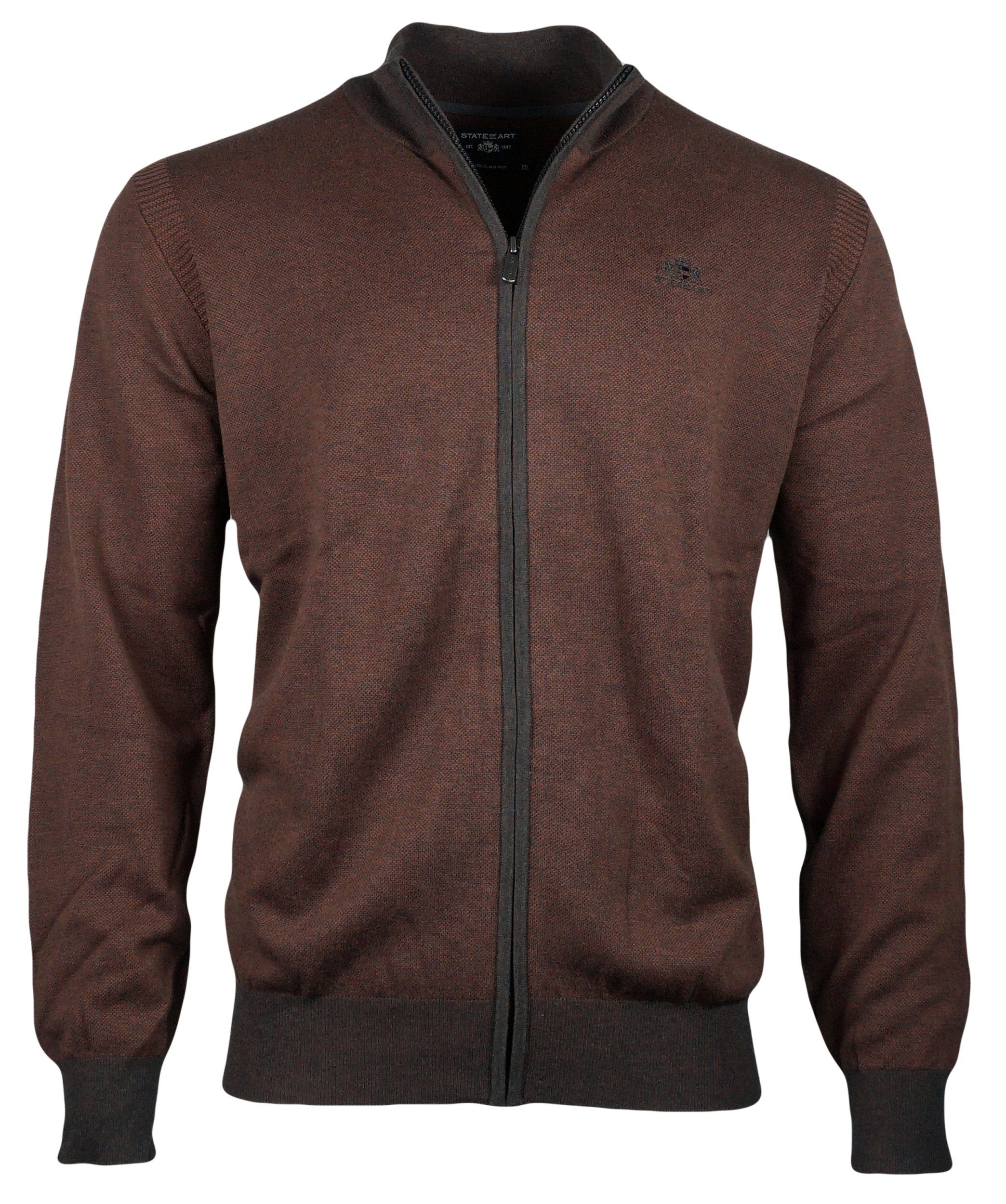 STATE of ART Strickjacke State Of Art Cardigan Strickjacke Jacquard mit Zipper Herren knitwear Braun