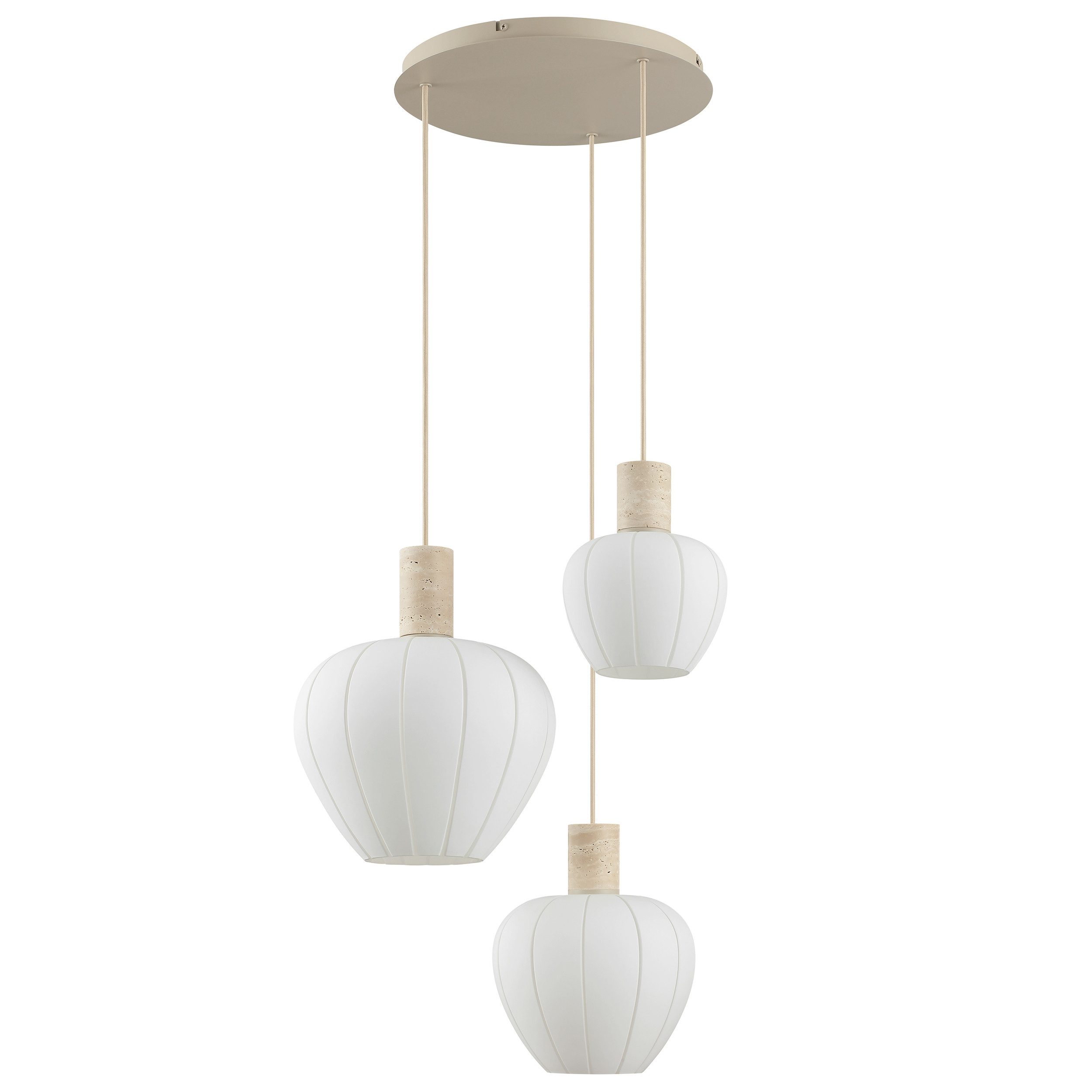 lumiCouture Pendelleuchte Annie, ohne Leuchtmittel, Höhe 150 cm, E27, Kabel kürzbar, Glas/Travertin Stein, weiß beige