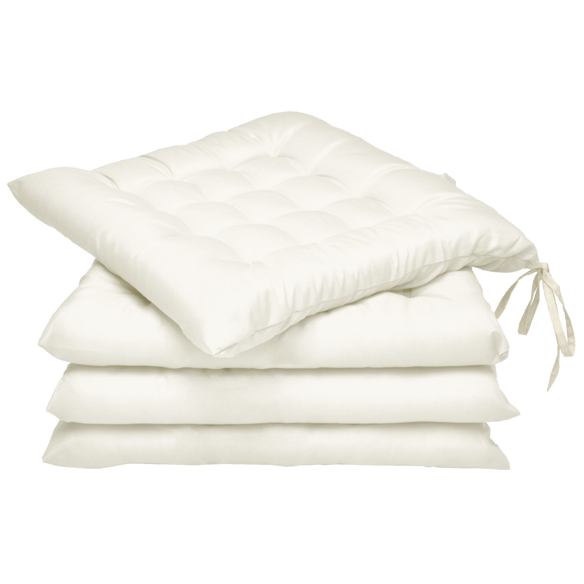 Beautissu Stuhlkissen 4er Set Stuhlkissen 40x40 mit Bändern Lea Ecru, Indoor & Outdoor Aulagen mit 5 cm Polsterung für Gartenmöbel & Stühle