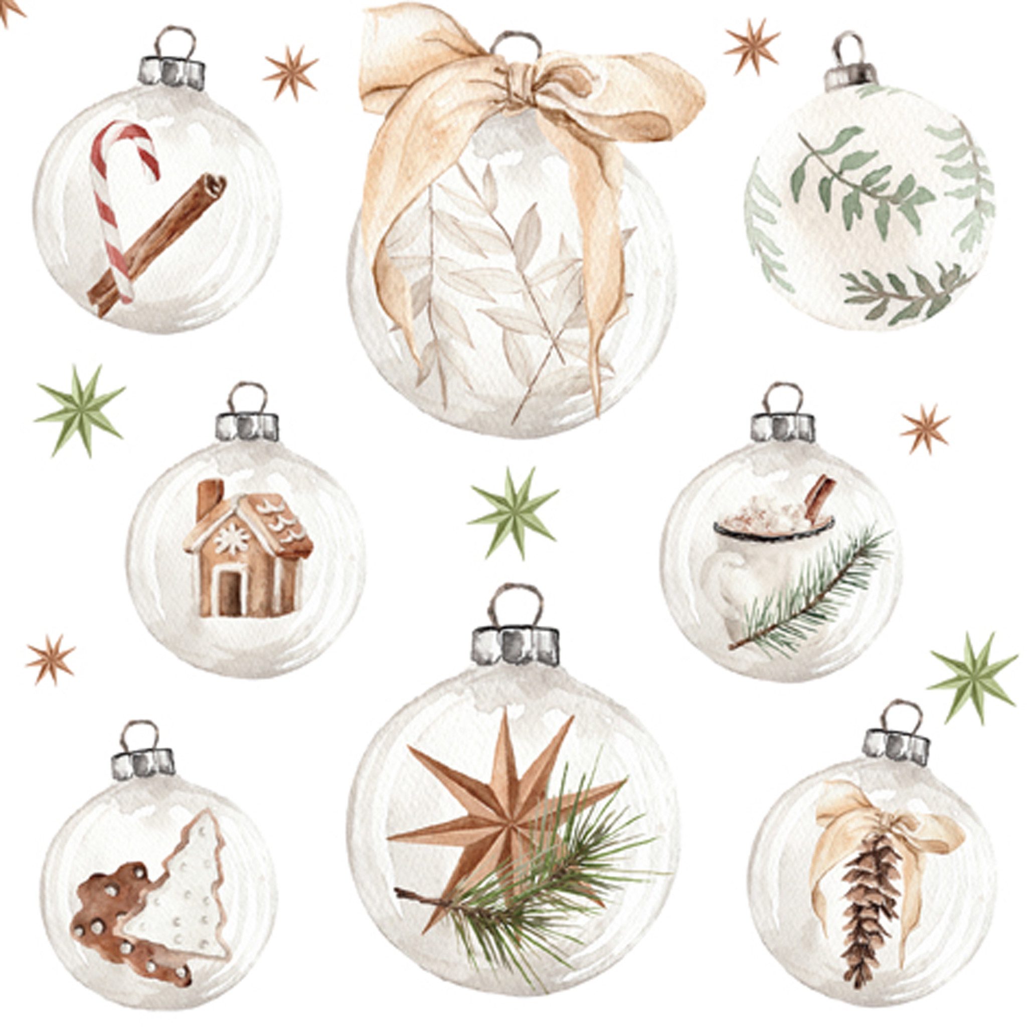ti-flair Papierserviette, Servietten Papier 33x33cm 3-lagig mit Weihnachtskugeln Motiv 20 Stk.