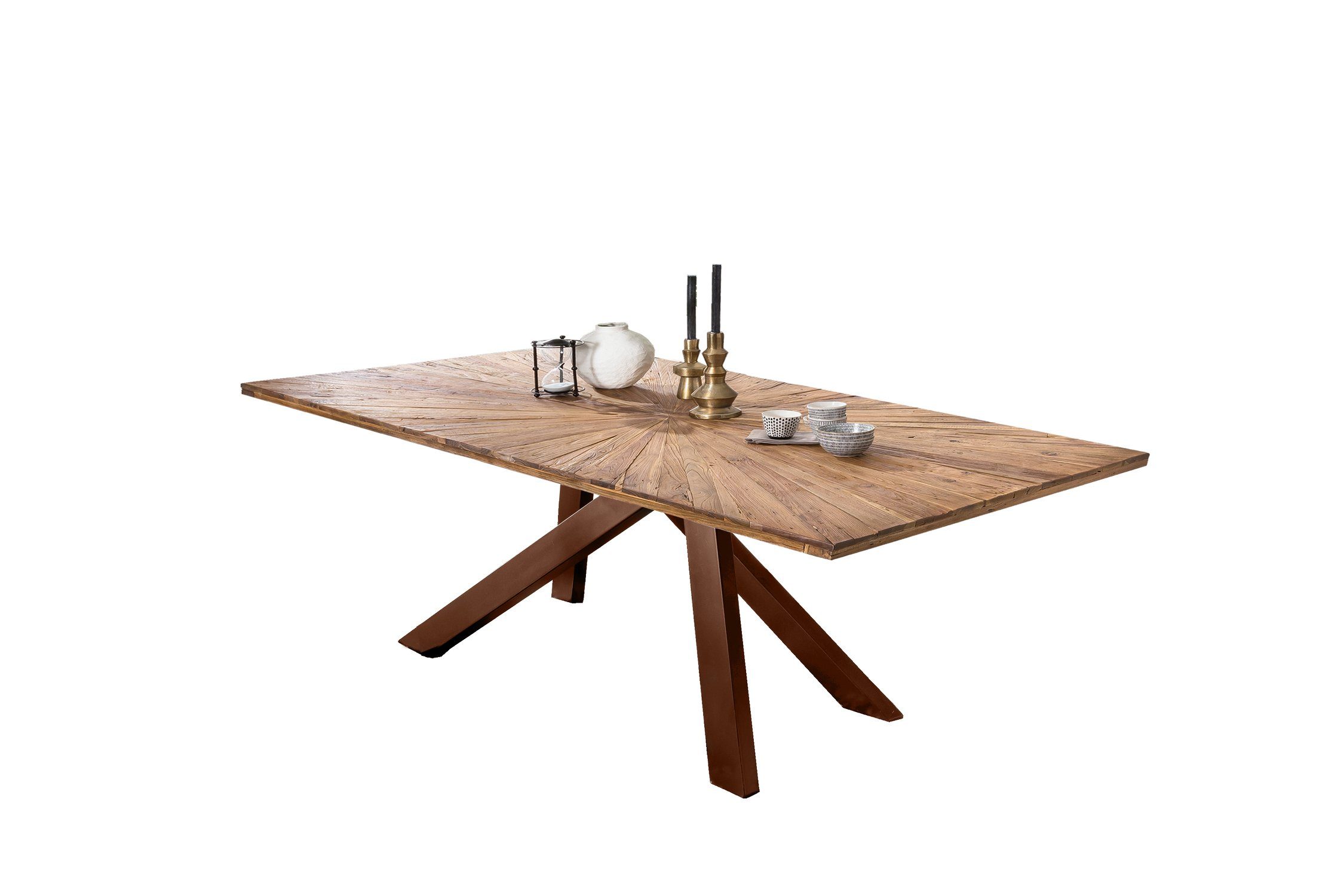 TPFLiving Esstisch Genis Gestell Esstisch - mm Design Gestell Plattenstärke massiv), in besonderem Tisch natur, Platte Desinger antik-braun - 160x90cm antikbraun, - Teak, recyceltes Esstisch (Tischplatte | Luxus Metall - Esstisch - Platte antik-braun 50