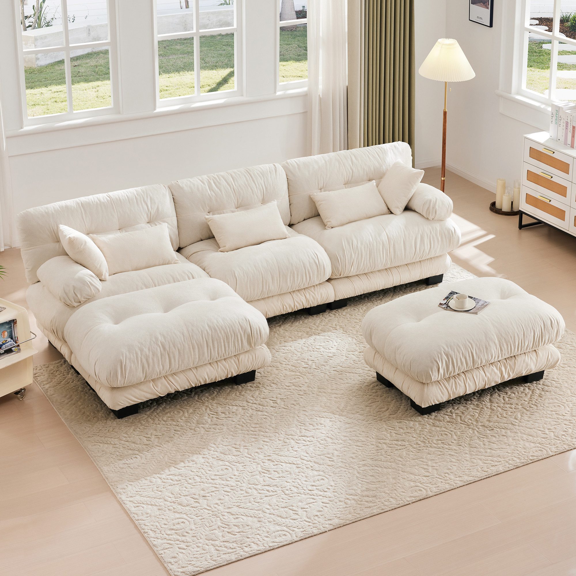 KLAM HOME Sofa Ecksofa Loungesofa 5-Sitzer-Sofa mit 2 Beweglicher Hocker,Ve günstig online kaufen