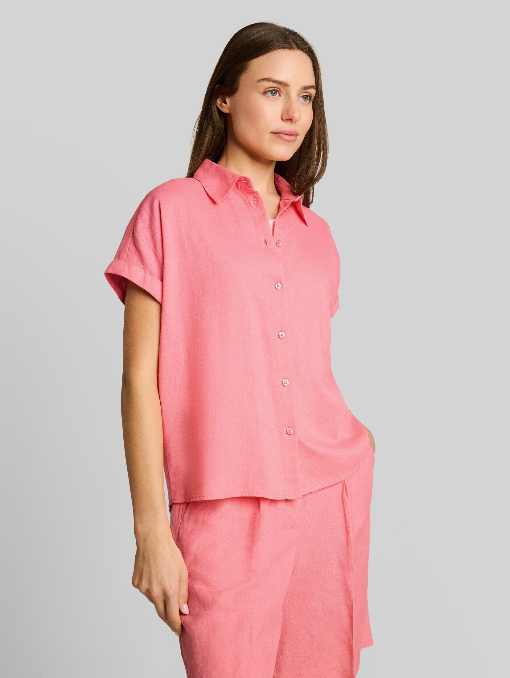 TOM TAILOR Kurzarmbluse Blusen & Shirts Loose Fit Bluse mit Leinenanteil