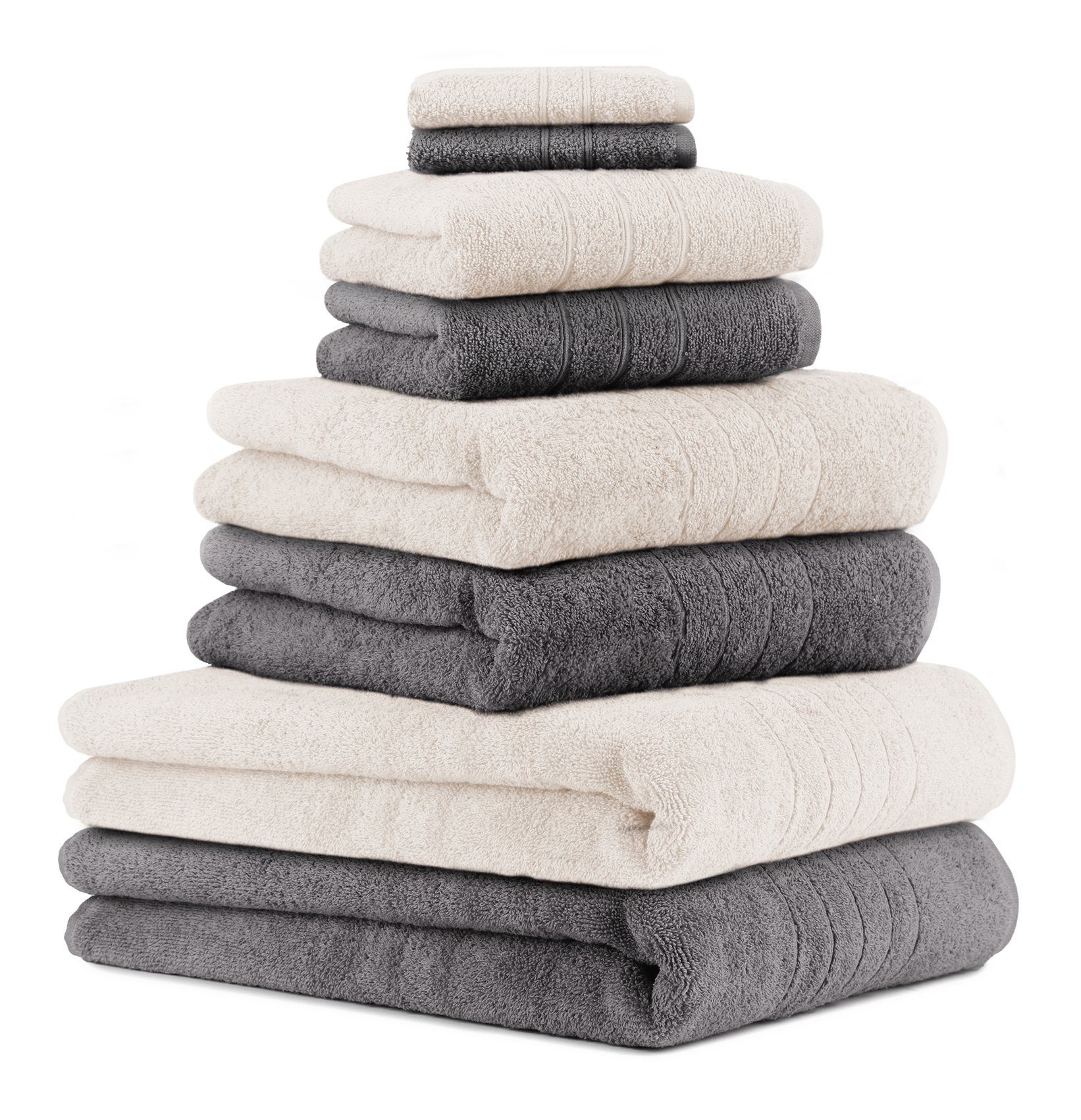 Betz Handtuch Set 8-TLG. Handtuch-Set Deluxe 100% Baumwolle 2 Badetücher 2  Duschtücher 2 Handtücher 2 Seiftücher Farbe anthrazit grau und Creme, 100%  Baumwolle, (8-tlg)